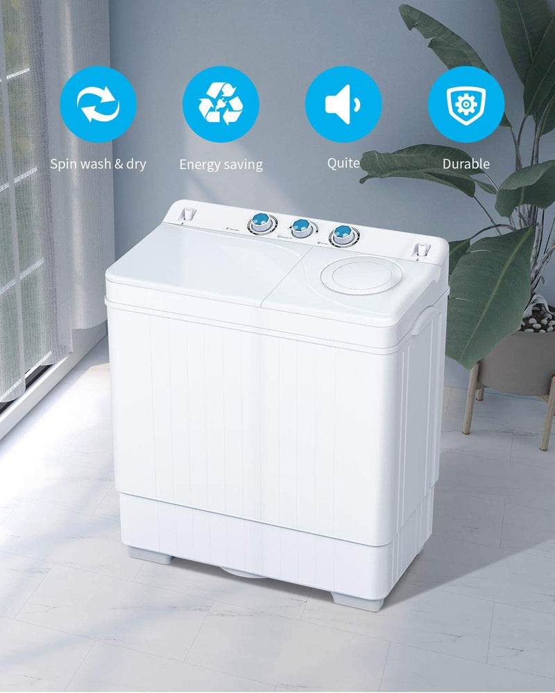 ROVSUN 26lbs 420W 110V Portable Twin Tub Washing Machine White