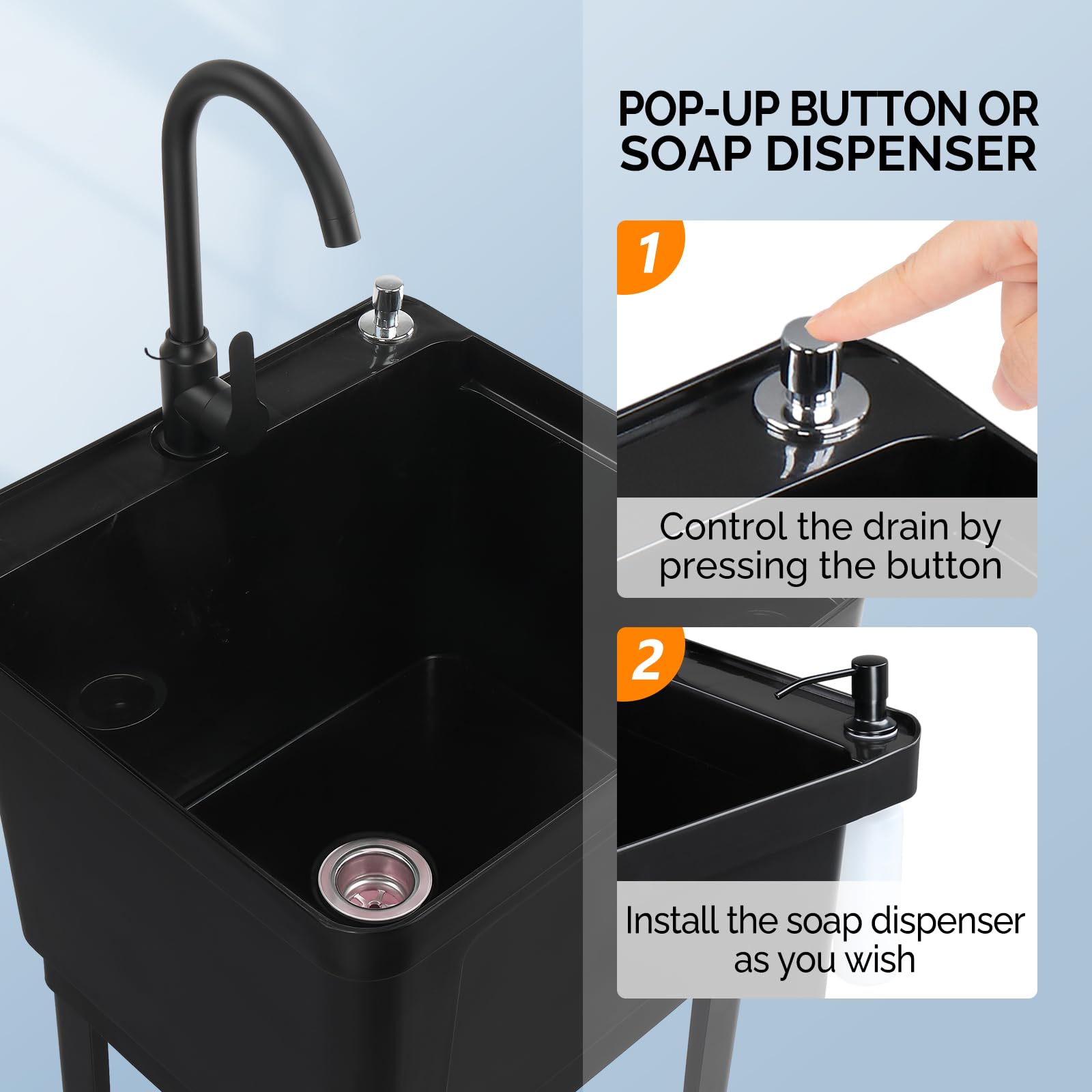 ROVSUN 20" X 19" Plastic Utility Sink Freestanding with Faucet Black