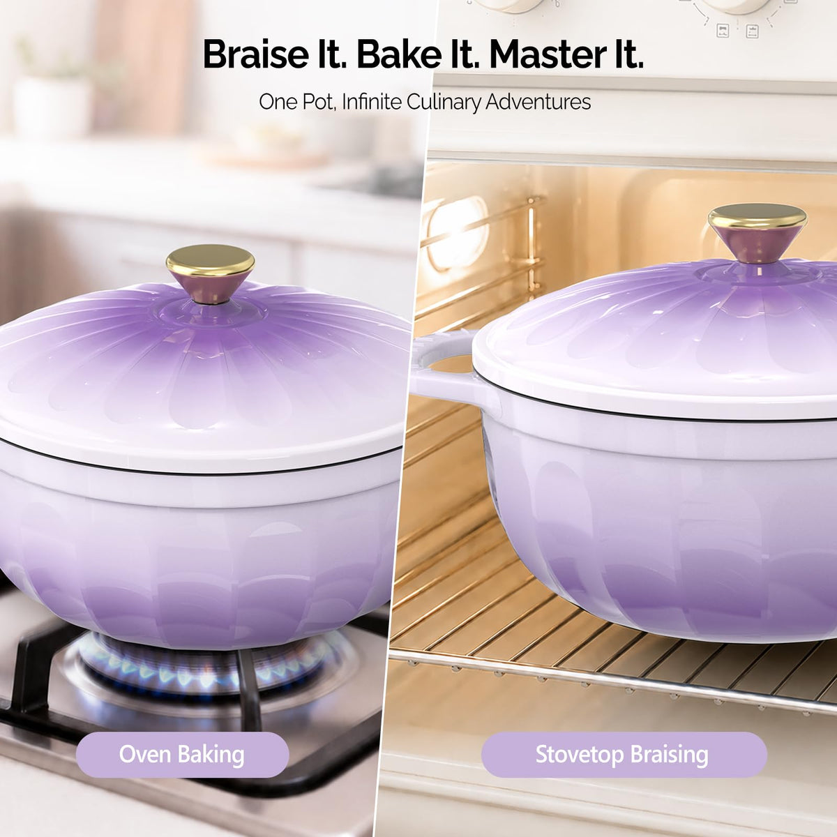 ROVSUN 7.5 QT Enameled Cast Iron Round Dutch Oven Purple Gradient
