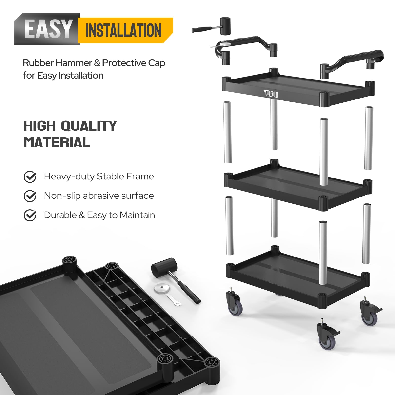 3-Tier 35" x 17" 390 lb. Capacity Plastic Utility Cart/Bussing Cart Black