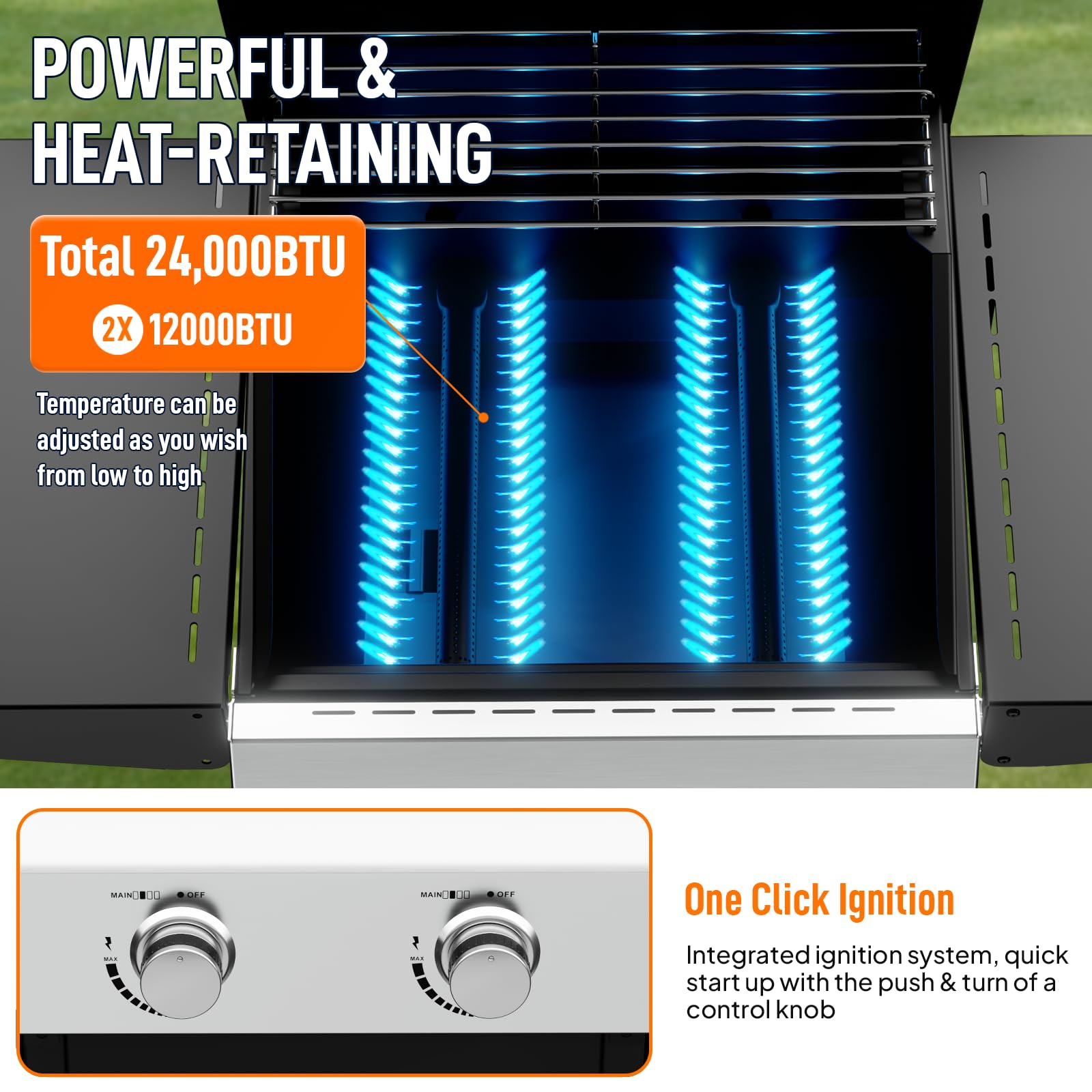 ROVSUN 2-Burner 24,000 BTU Propane Grill with Foldable Side Tables & Wheels