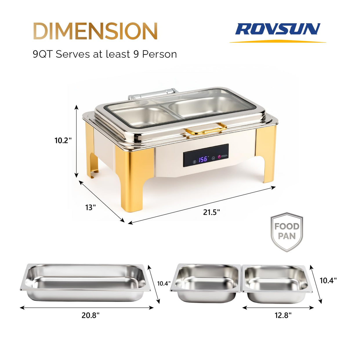 ROVSUN 9 QT Electric Silver-Gold Chafing Dish Buffet Set with Temp Display