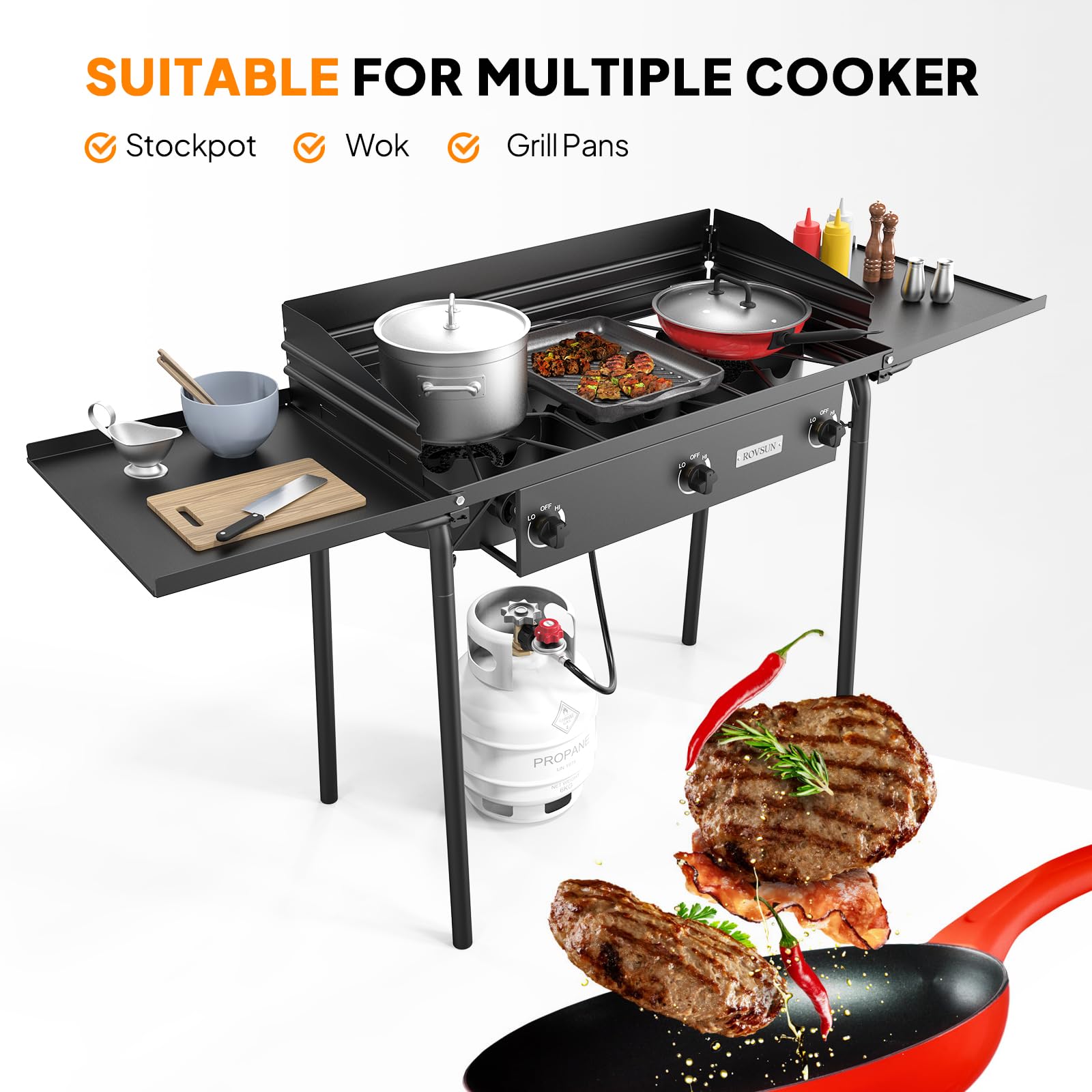 Rinnai Entertainer バーベキューコンロ　BBQ 3バーナー ROVSUN 3-Burner 225000 BTU Windproof Camping Propane Stove with