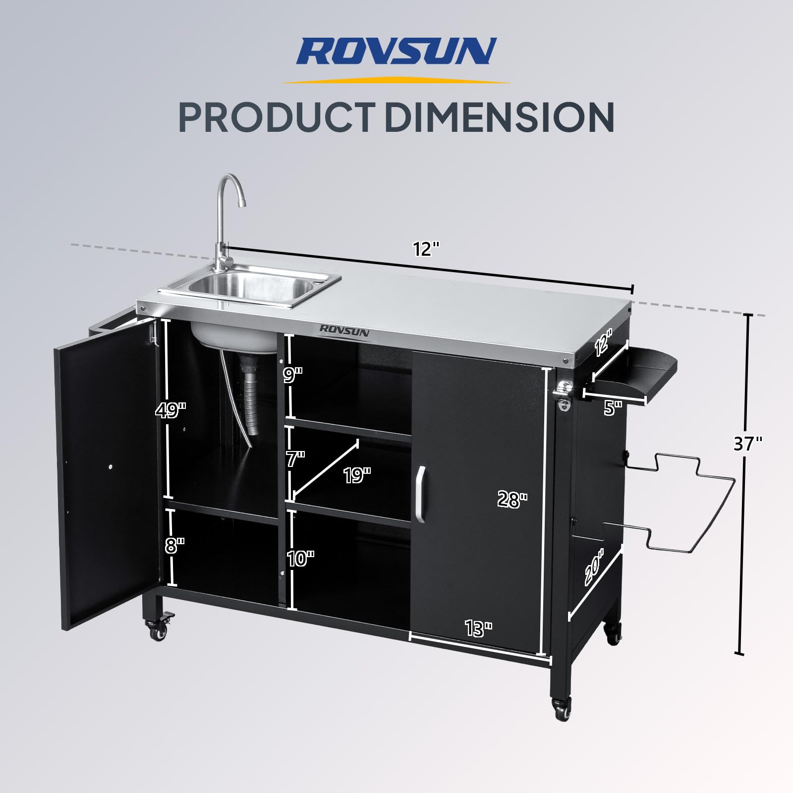 ROVSUN 62" Outdoor Grill Cart with Sink & with Gas Storage Area