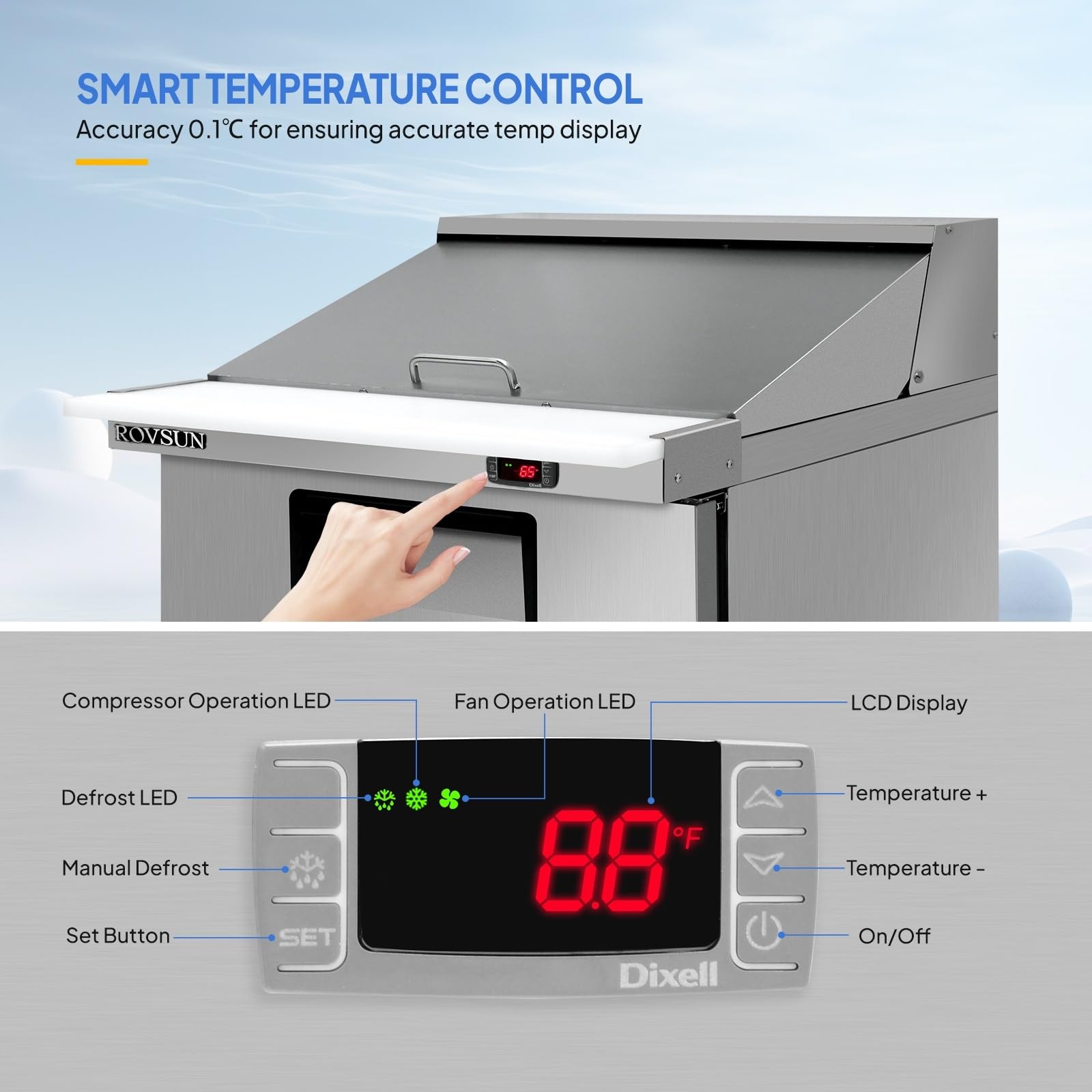 ROVSUN 28" 7.1 Cu.Ft. 320W 115V Silver Refrigerated Salad Sandwich Prep Table