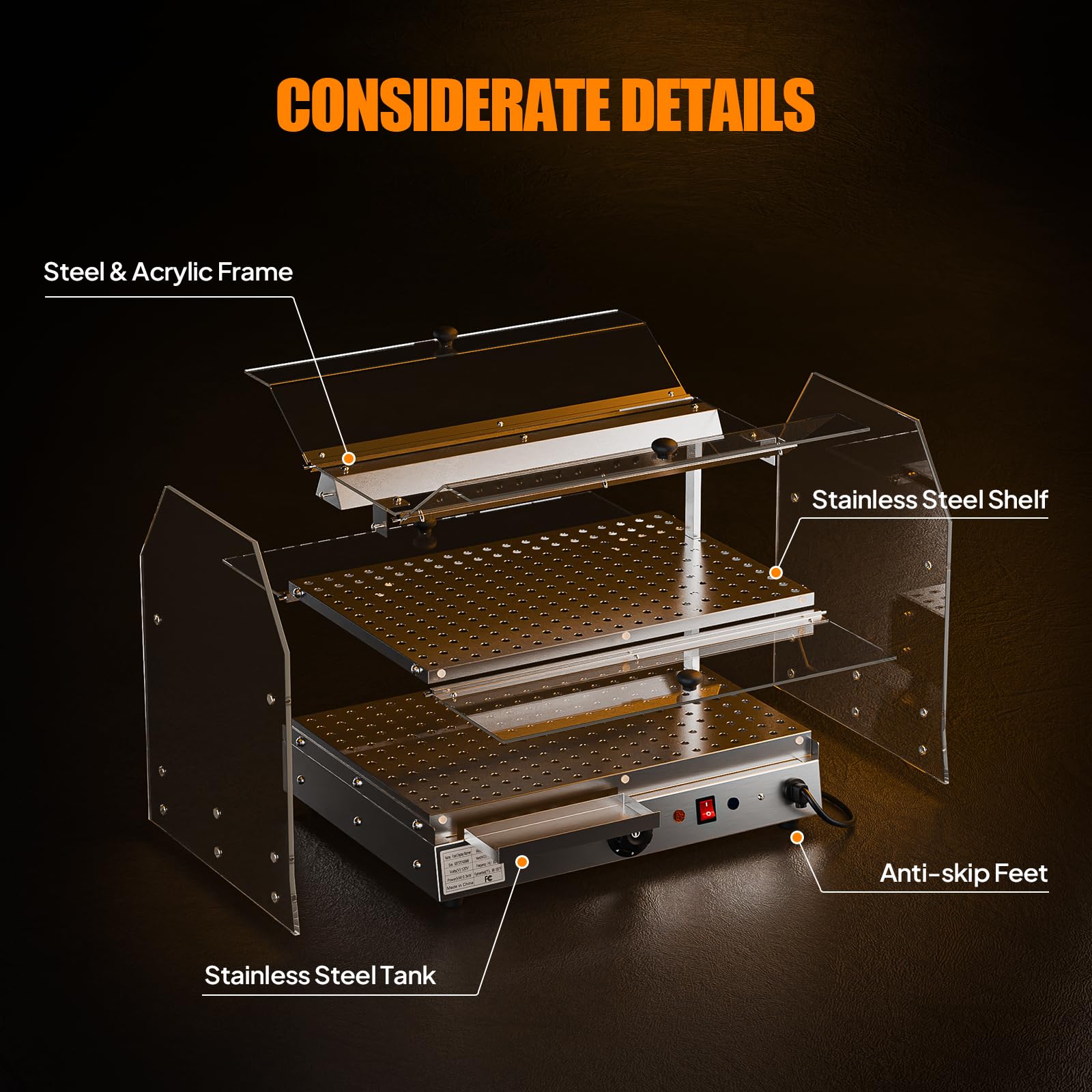 ROVSUN 2-Tier 14 Inch Pizza Warmer Countertop with LED Lighting