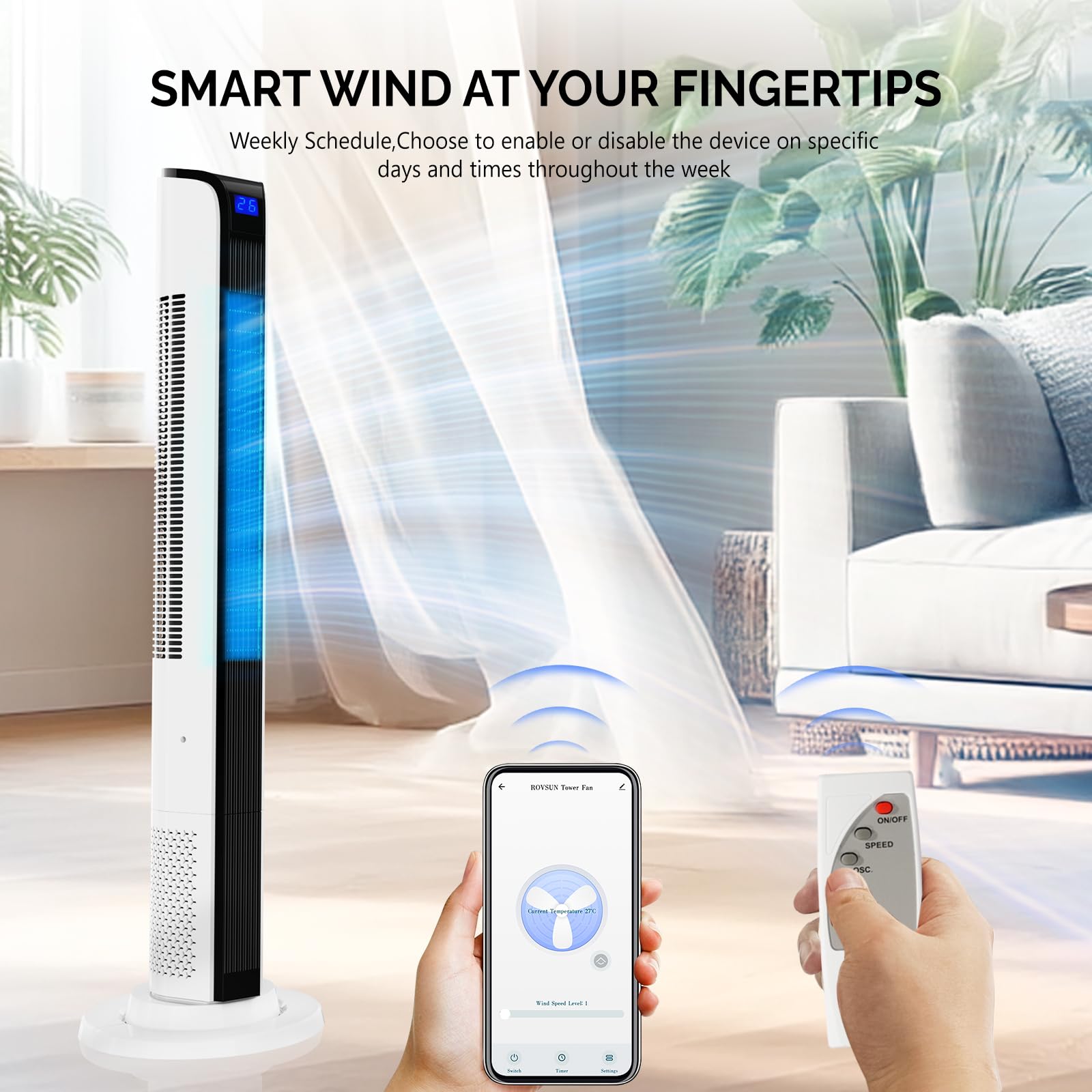 ROVSUN 42" 65W 110V Tower Fan with 3 Speeds