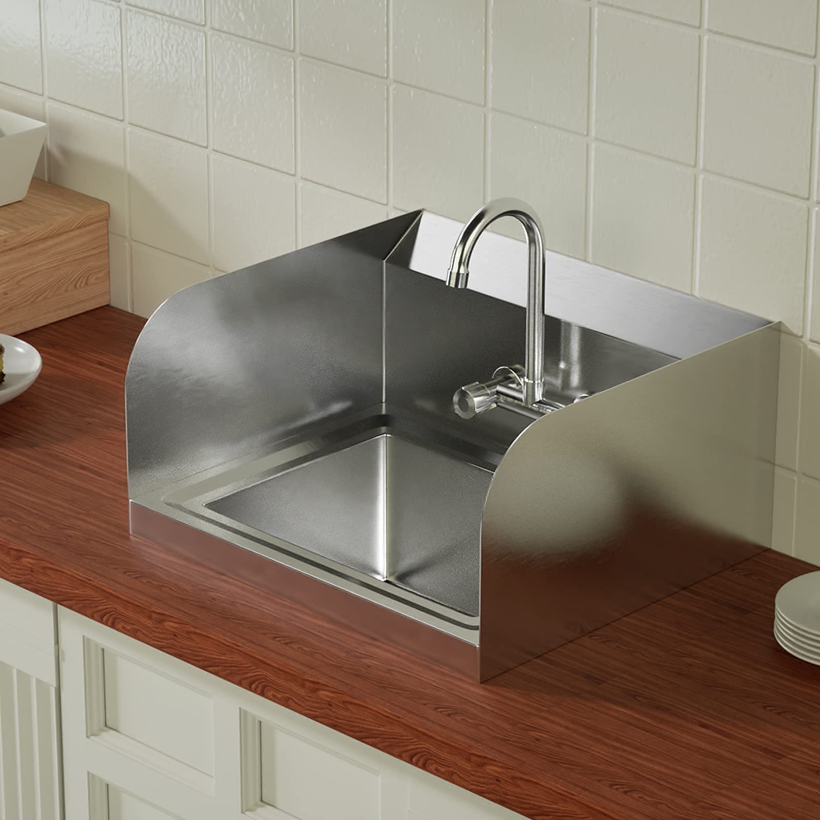 ROVSUN 17" x 15" Wall Mount Stainless Steel Hand Wash Sink with Side Splash
