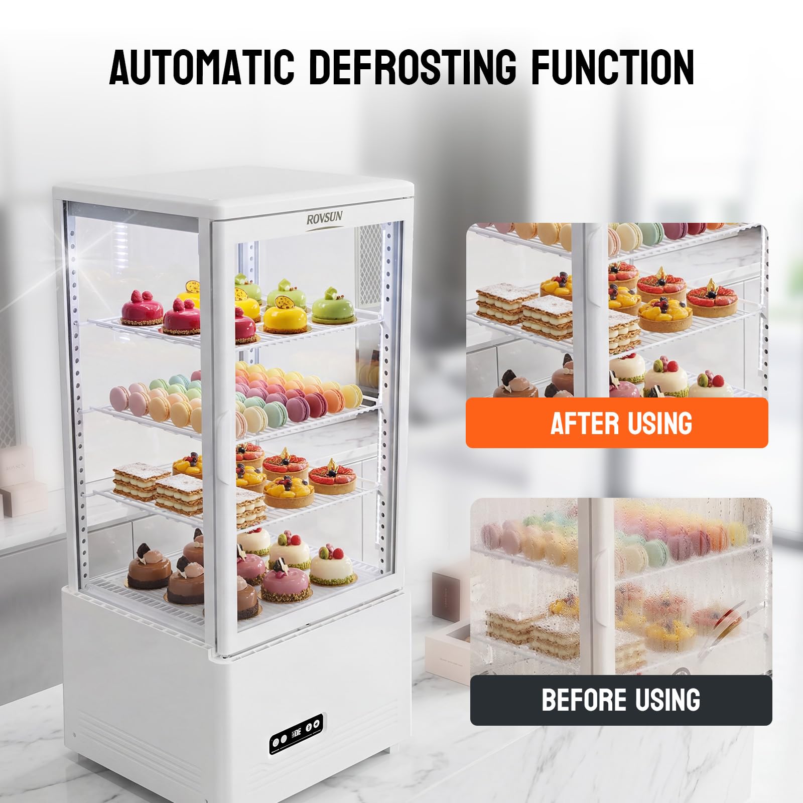 ROVSUN 18" 3 Cu.Ft. Four-Sided White Refrigerated Countertop Bakery Display Case