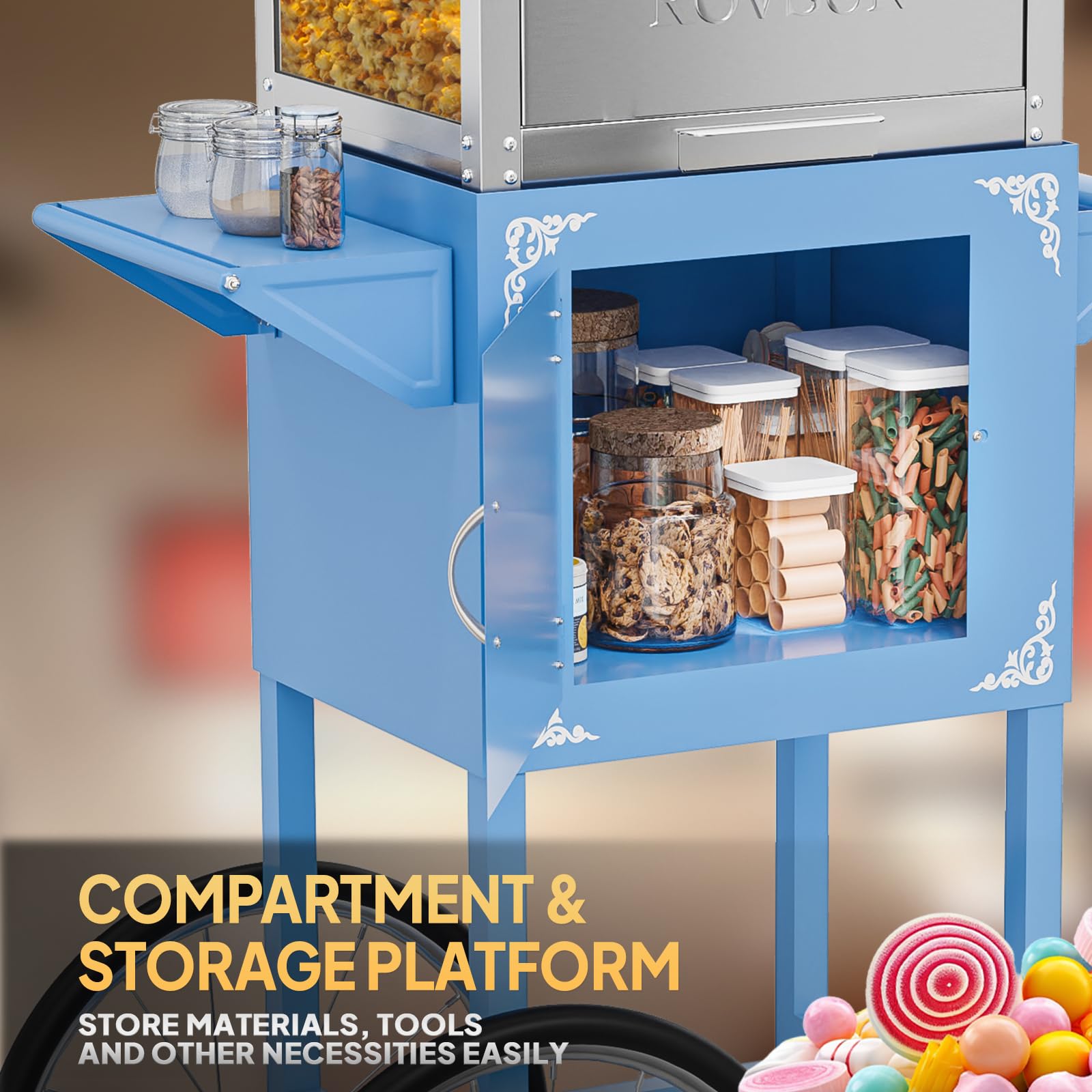 ROVSUN 10 oz Kettle 800W 120V Popcorn Machine Cart Blue