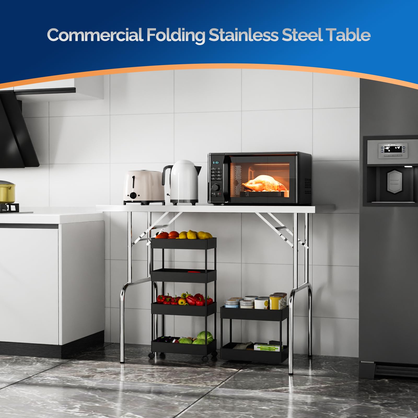 ROVSUN 48" x 24" Stainless Steel Folding Work Table
