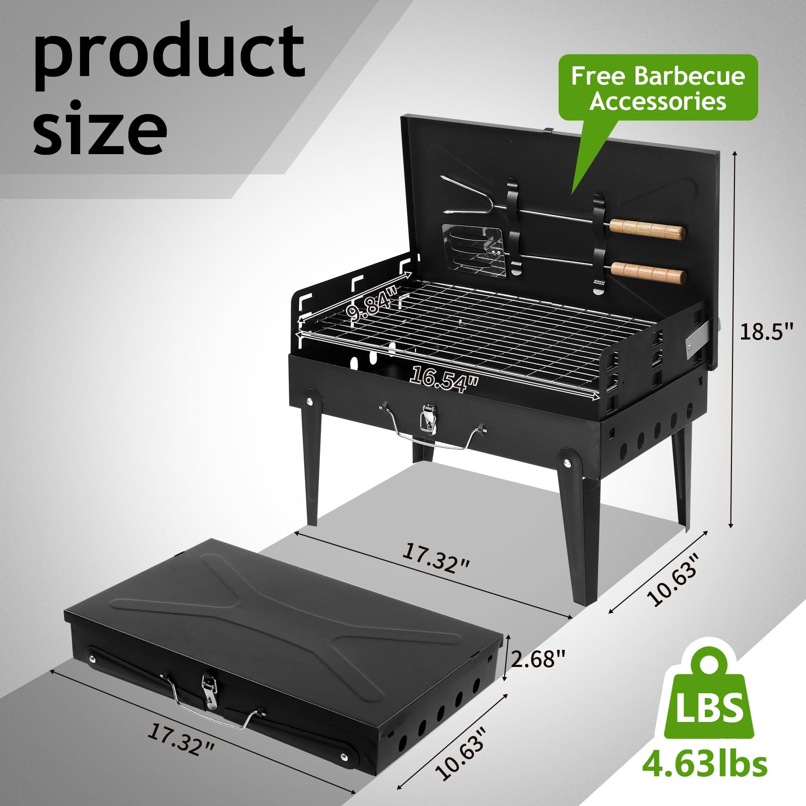 ROSUN 18" Portable Charcoal Grill Foldable with Barbecue Lid