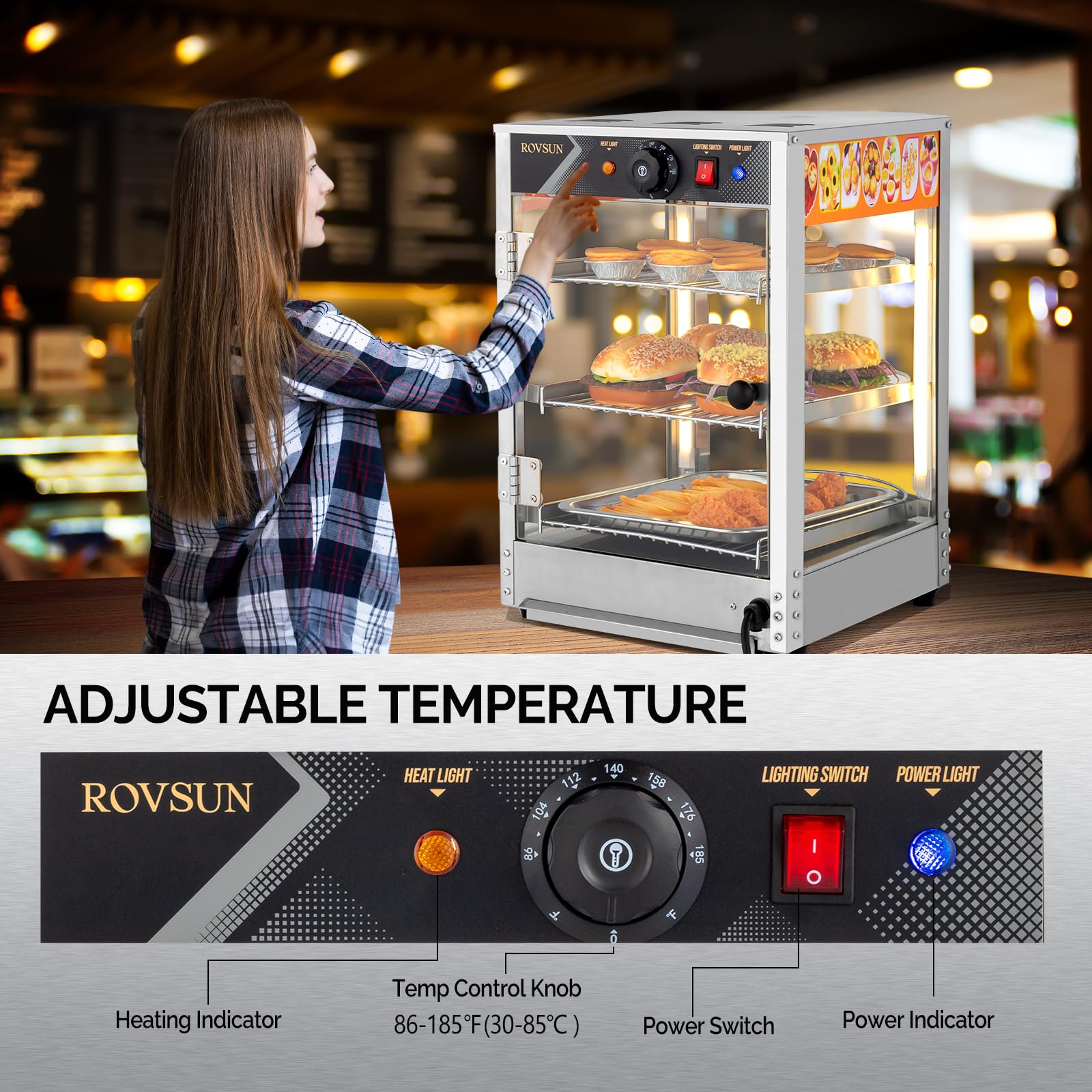 ROVSUN 3-Tier 14" 800W 110V Hot Food Warmer Display Case Countertop