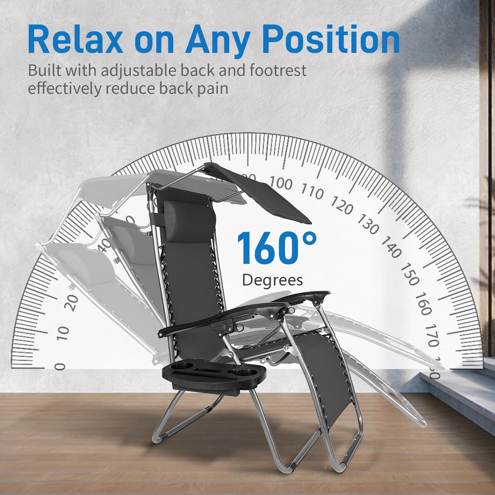 Outdoor Folding Zero Gravity Lounge Chair with Canopy Black
