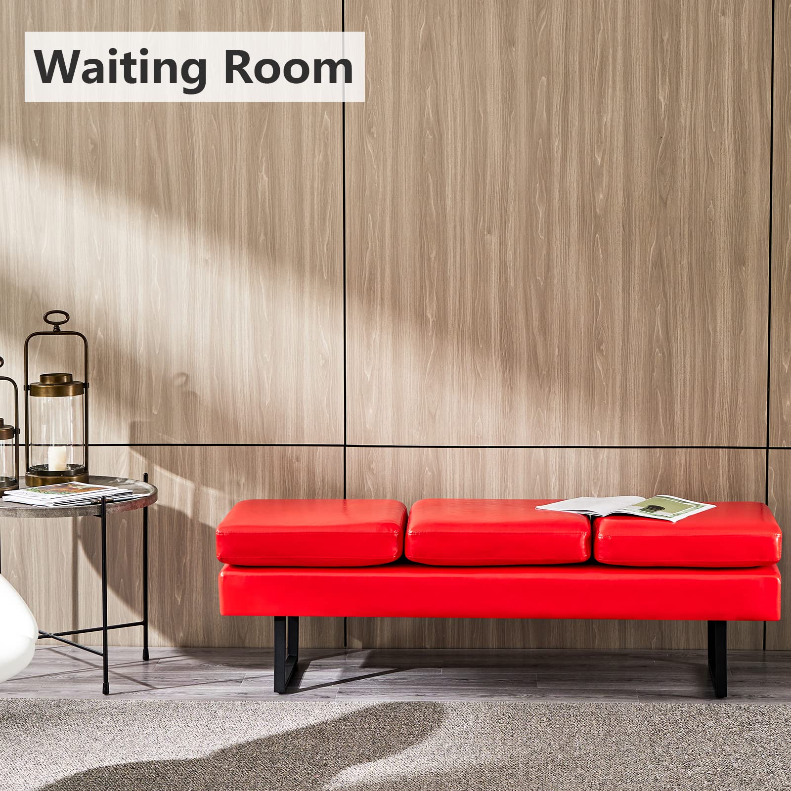 59.5" Waiting Chair Bench Seating Faux Leather Red