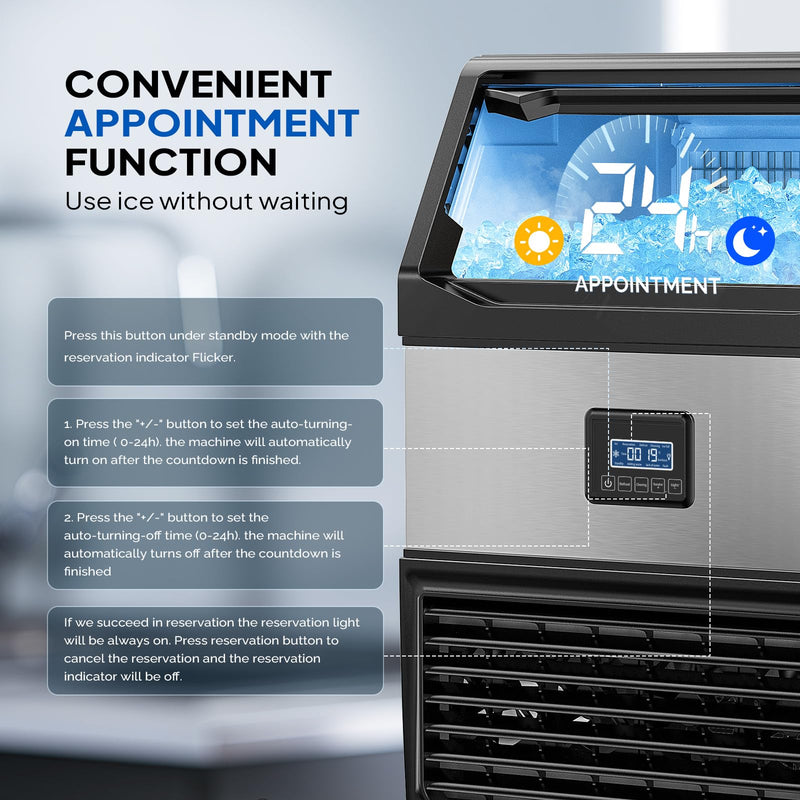 HarmoHaby Commercial Ice Maker, 200lbs/24H Ice Maker Machine, Stainless Steel Undercounter Ice Maker With 55lbs Storage, 90 Ice Cubes Ready In 11-18Mins Includes Water Filter And Connection Hose