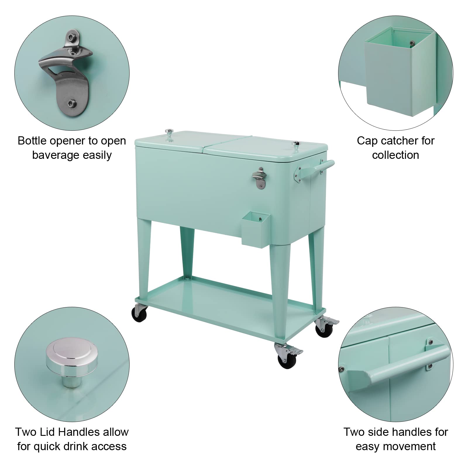 80 Quart Portable Outdoor Patio Rolling Cooler Cart Green