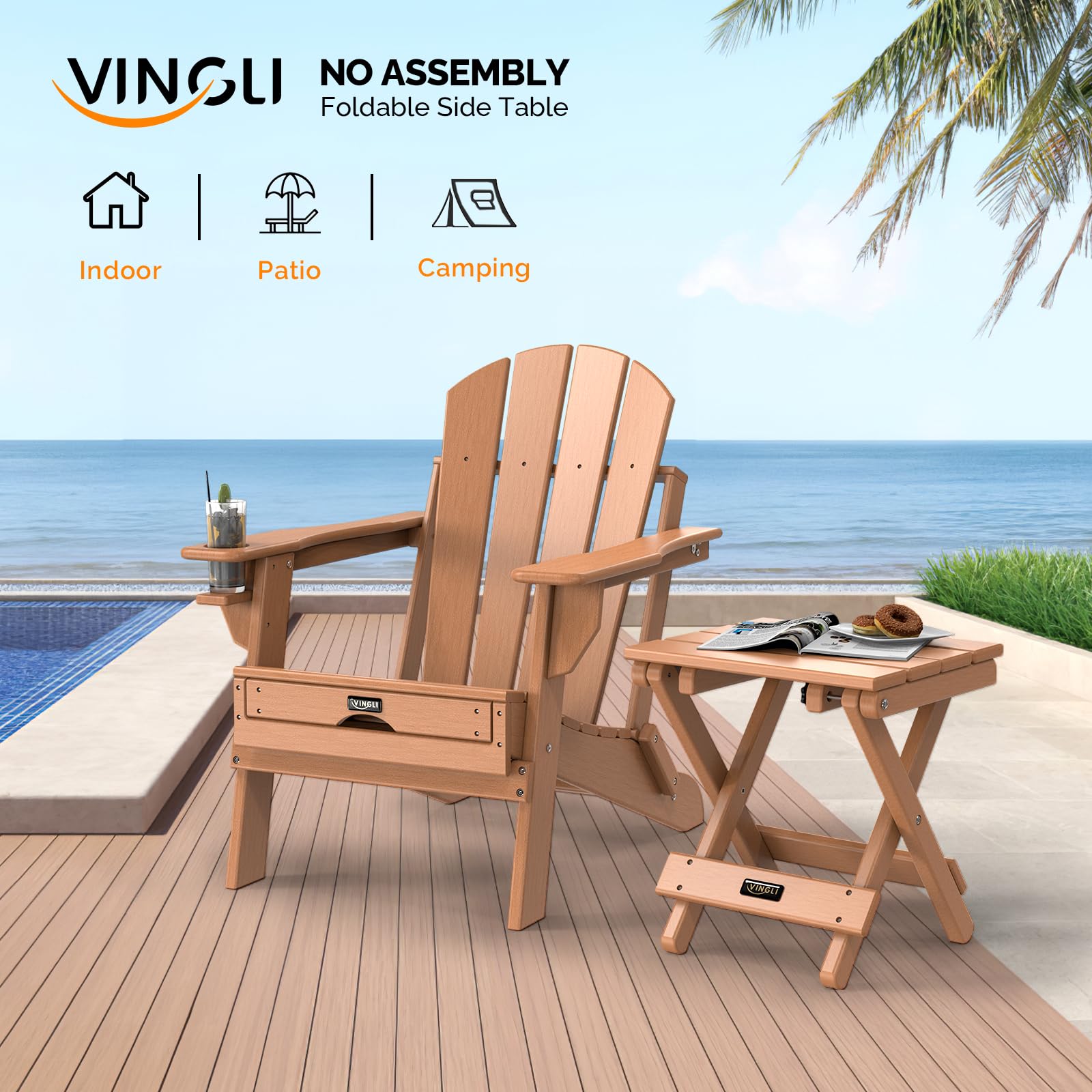VINGLI Small HDPE Folding Side Table Teak