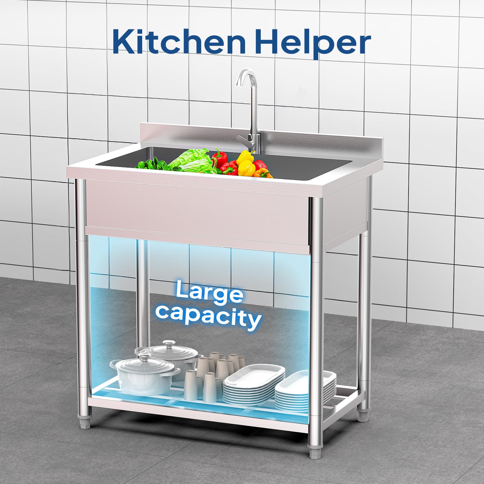 ROVSUN 35" x 22" One Bowl Stainless Steel Sink with Faucet