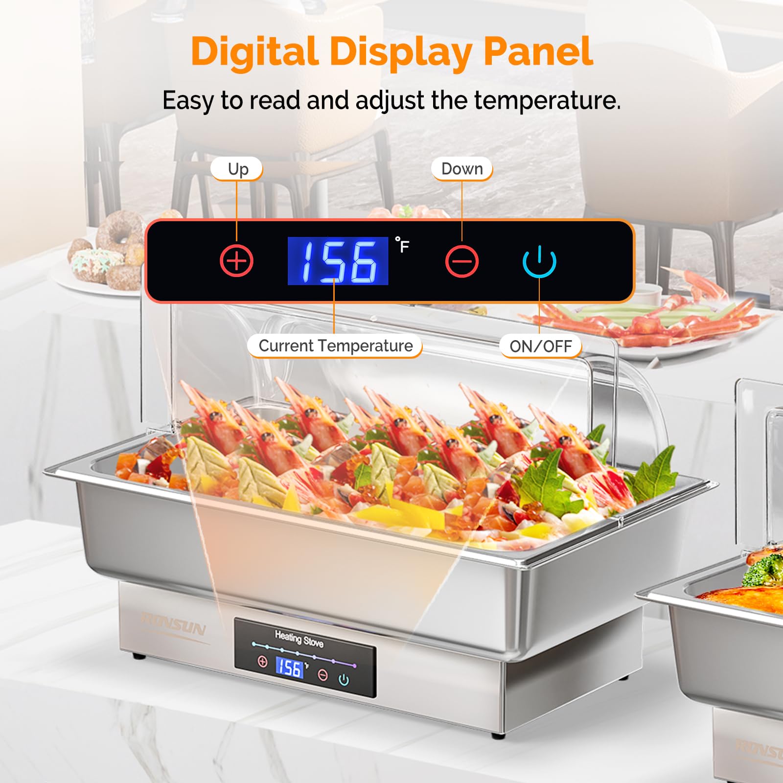 ROVSUN 9 QT Roll Top Electric Chafing Dish with PC Lid/Temp Control