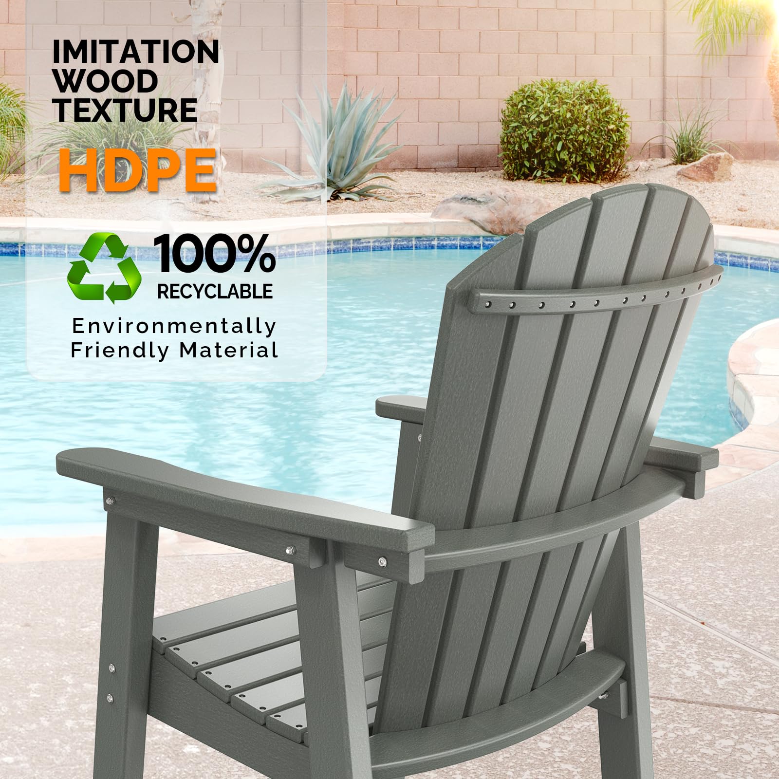 HDPE Adirondack Bar Stools with Cup Holder Grey