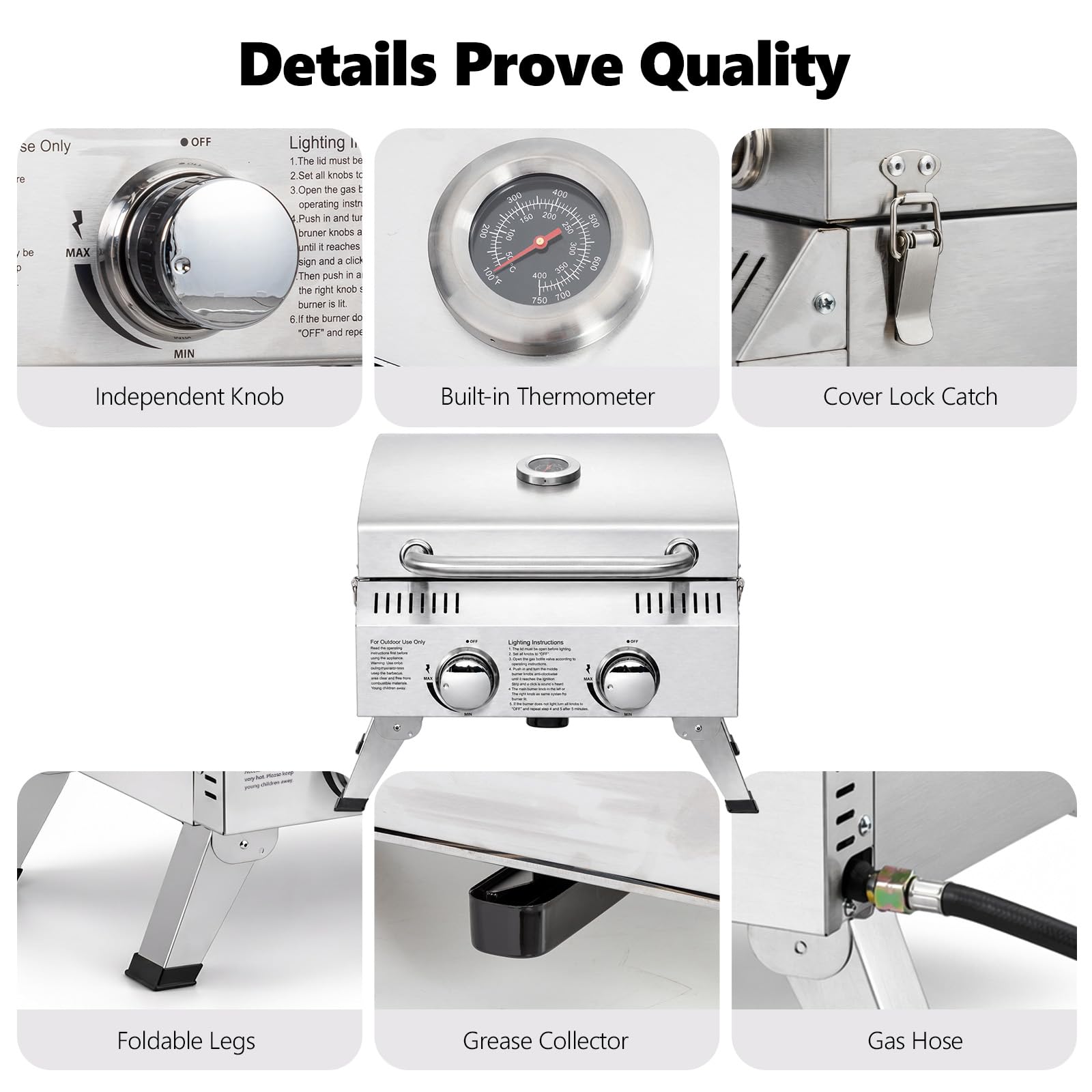 ROVSUN 2-Burner 20000 BTU Portable Propane Grill Tabletop with Igniter