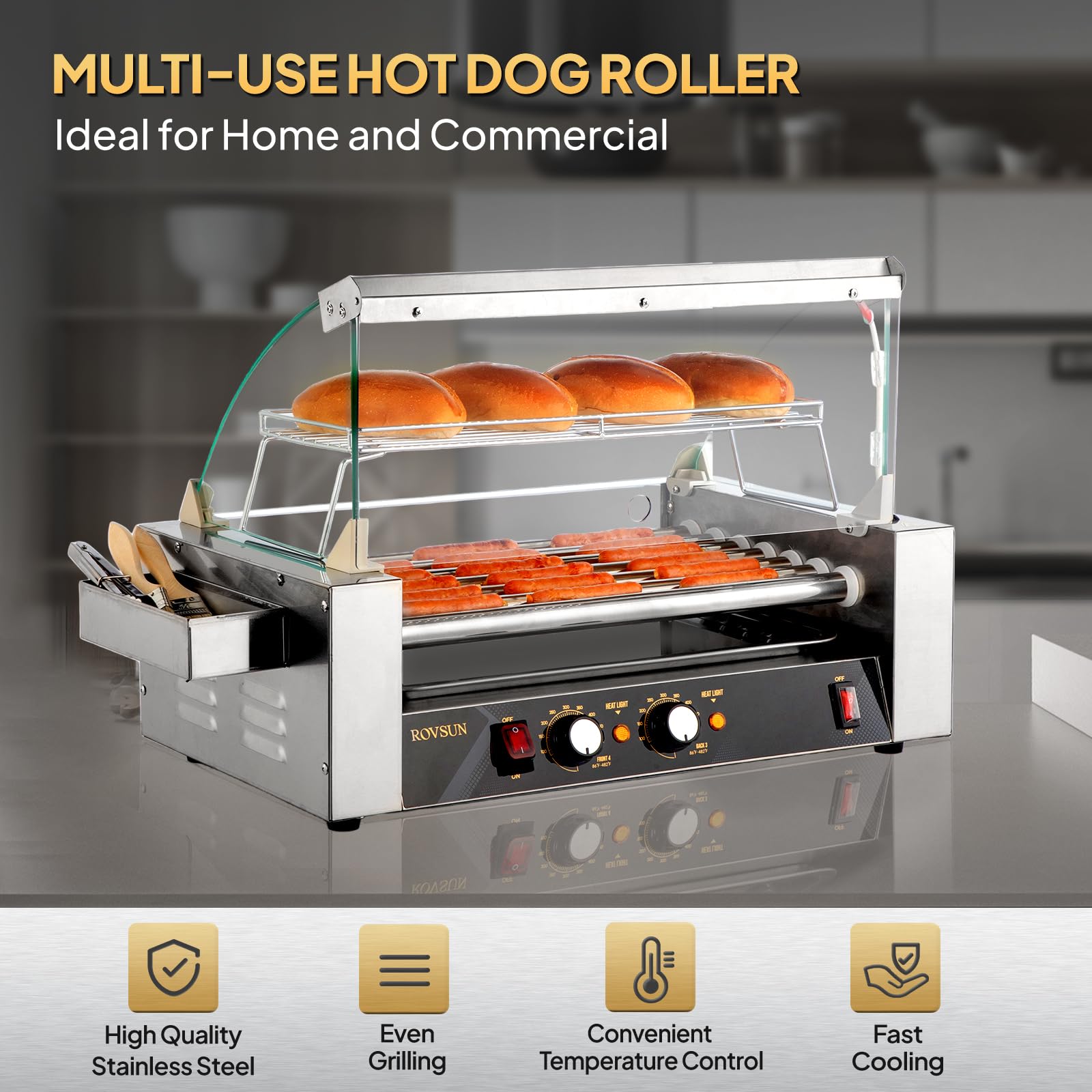 ROVSUN 7 Rollers 1,050W 110V 18 Hot Dog Roller Grill with Cover