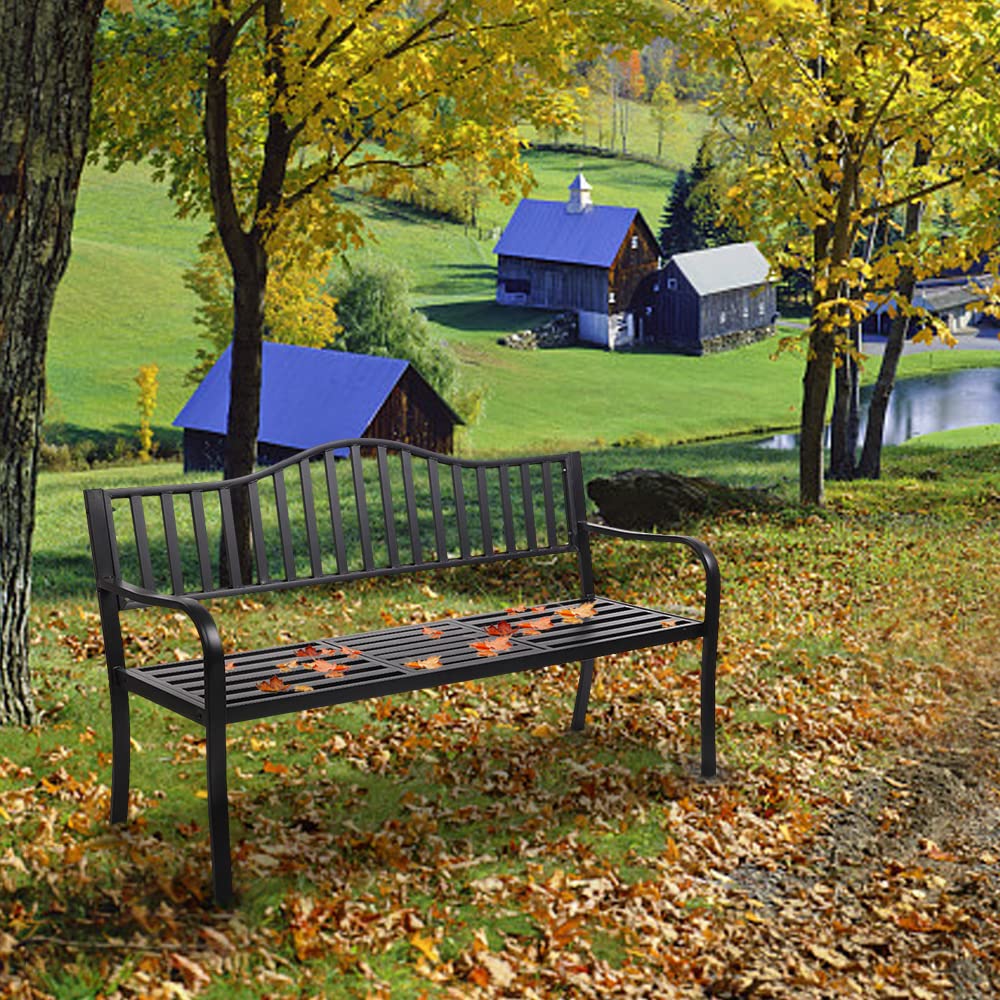 59" Outdoor Bench Metal with Built in Table & Waterproof Cover