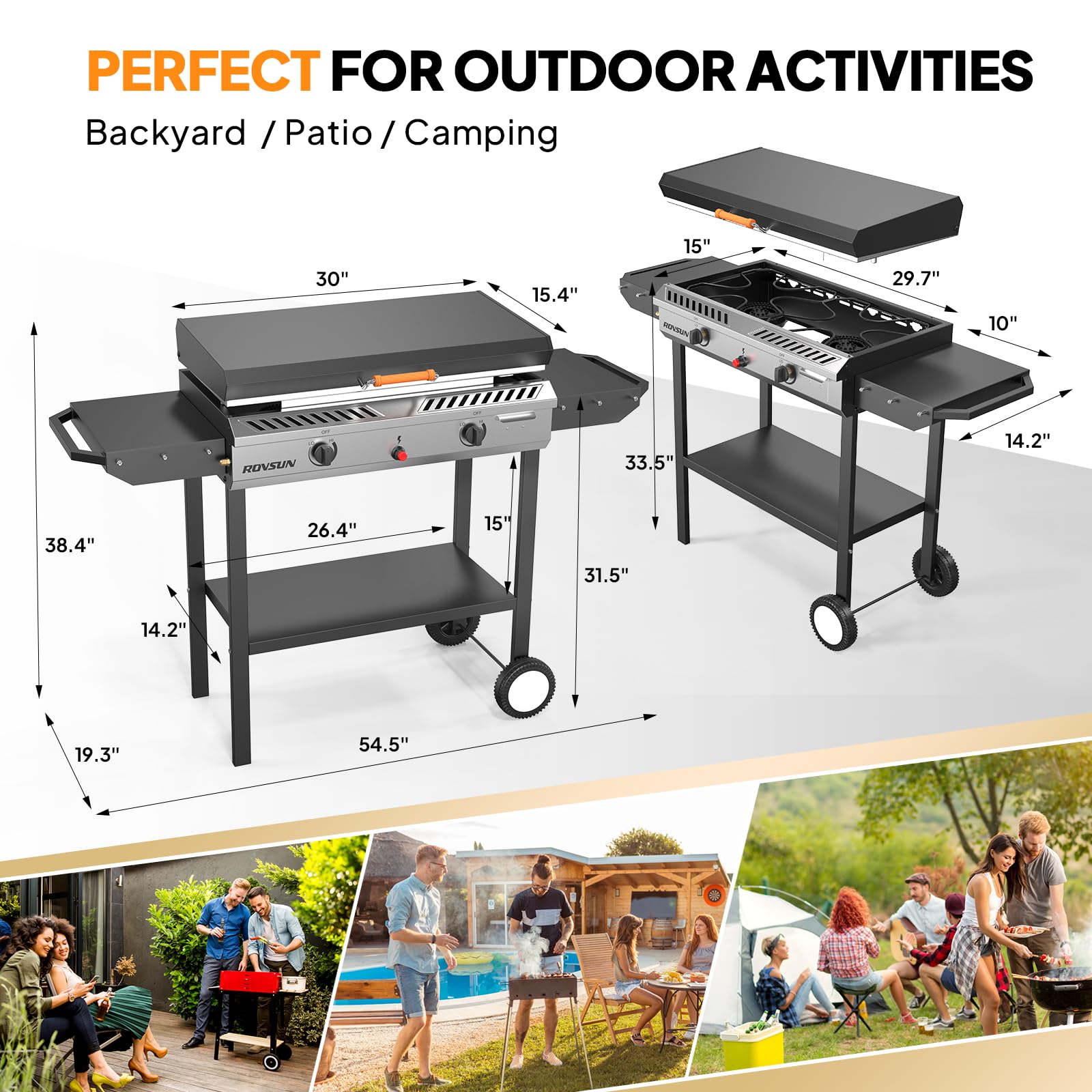 ROVSUN 2-in-1 150,000 BTU Gas Propane Stove & Griddle Combo with Side Shelves & Wheels