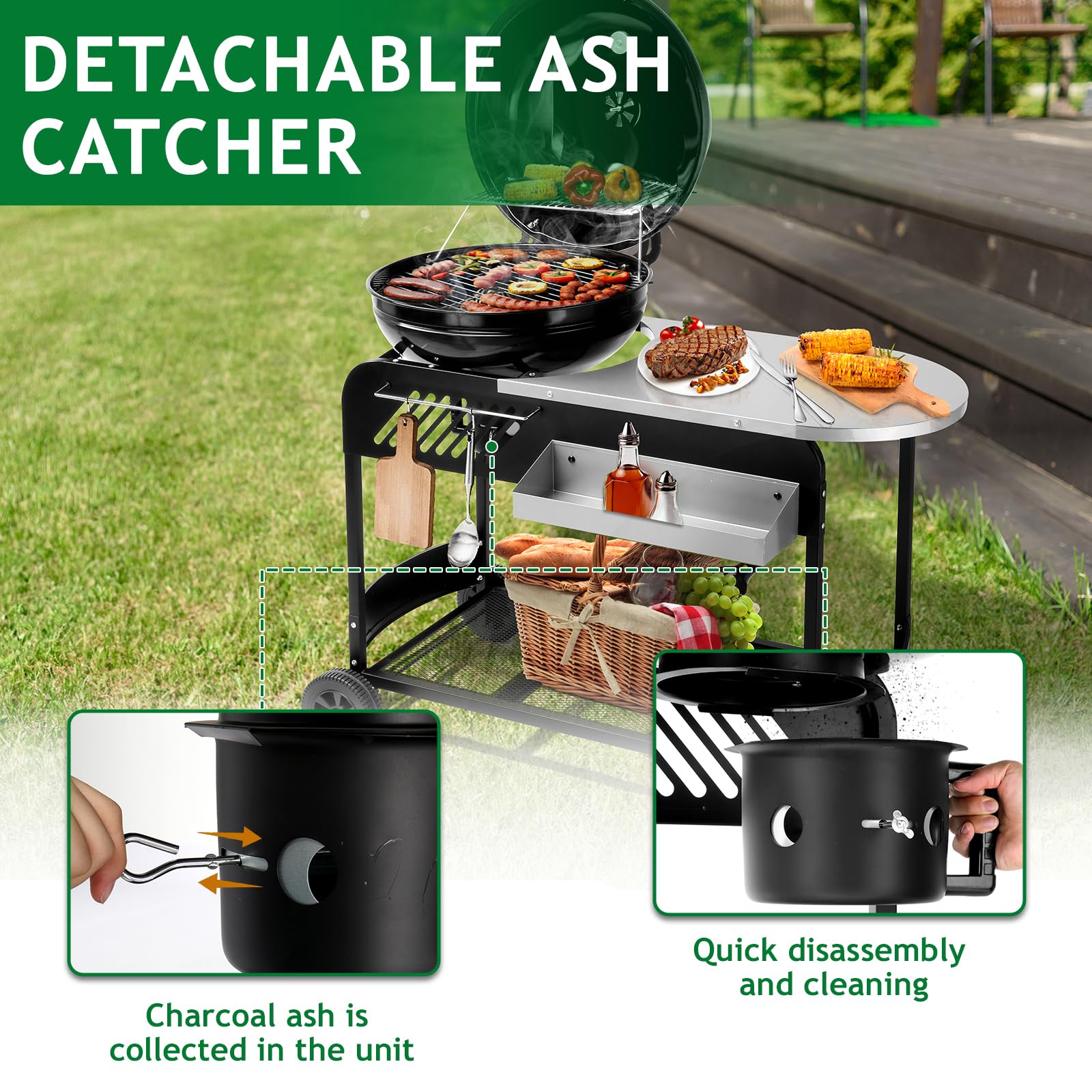 ROVSUN Movable Charcoal Grill with Fully Functional Cart