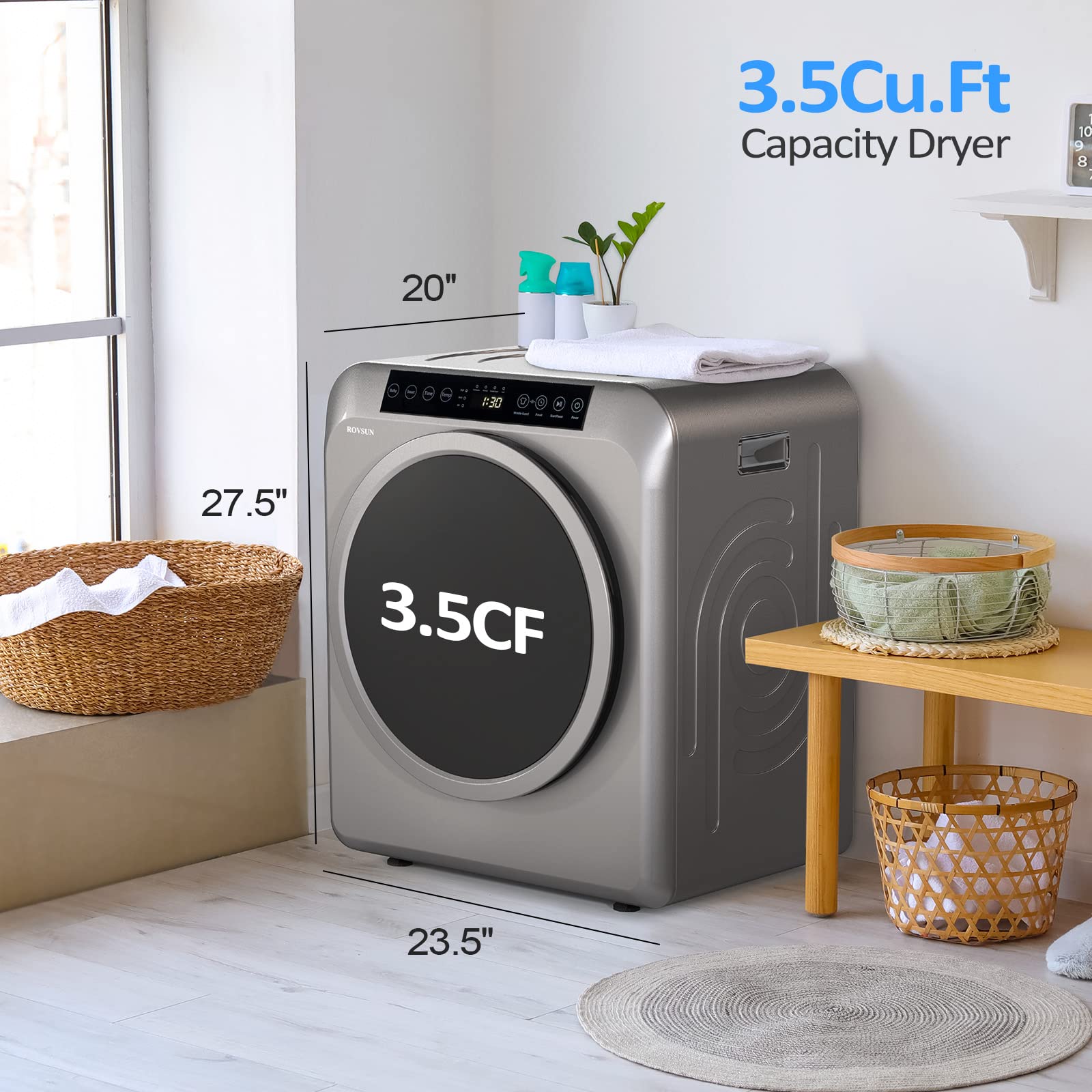 ROVSUN 3.5 Cu.Ft. 1,300W 110V Tumble Clothes Dryer with LED Touch Screen Grey