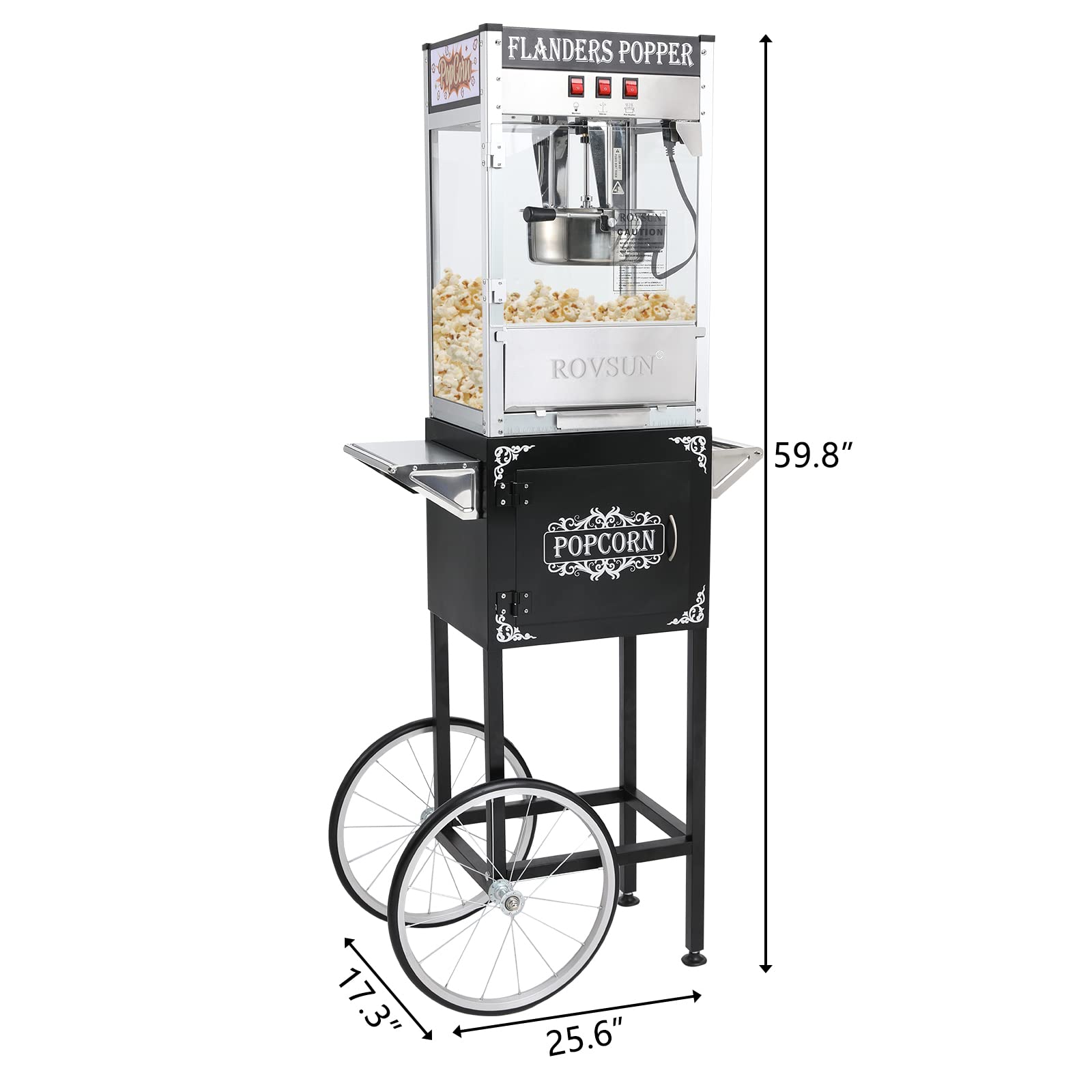 ROVSUN 8 oz. Kettle 850W 120V Popcorn Machine Maker Cart on Wheels Black