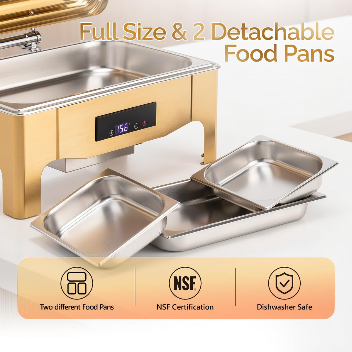 ROVSUN 9 QT Electric Gold Chafing Dish Buffet Set with Temp Display