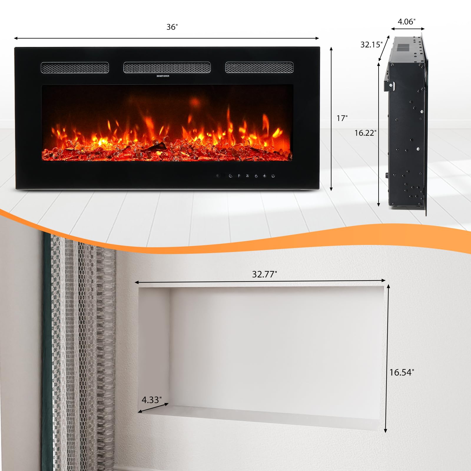 ROVSUN 36'' 1500W 120V 3-in-1 Electric Fireplace with Remote & APP