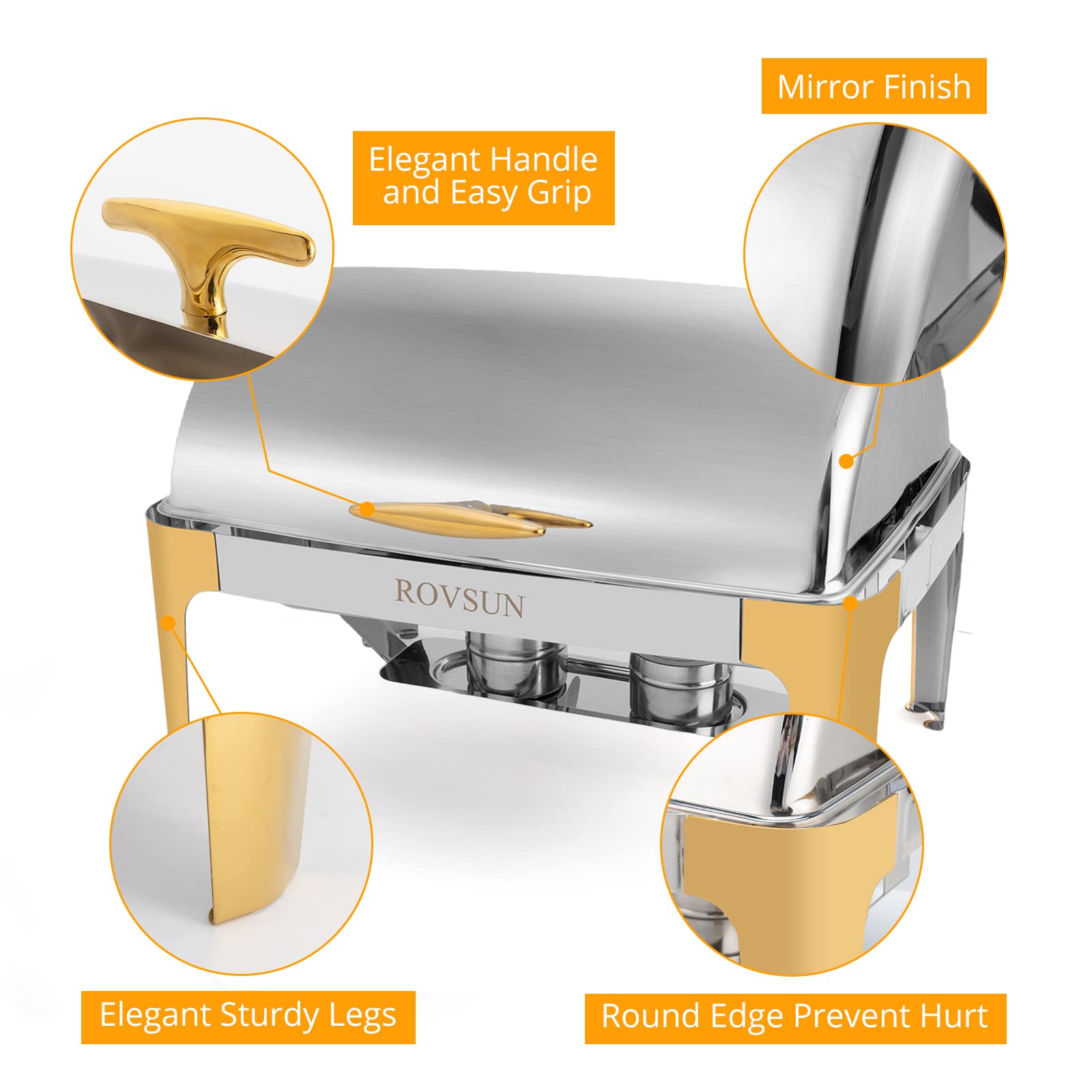 ROVSUN 9 QT Roll Top Rectangle Silver Gold Chafing Dish Set