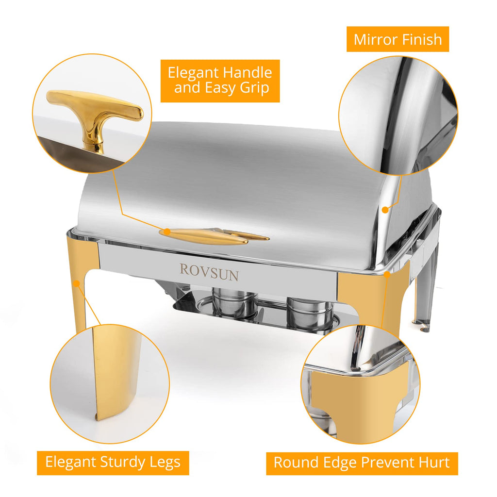 ROVSUN 9 QT Roll Top Rectangular Silver-Gold Chafing Dish Buffet Set