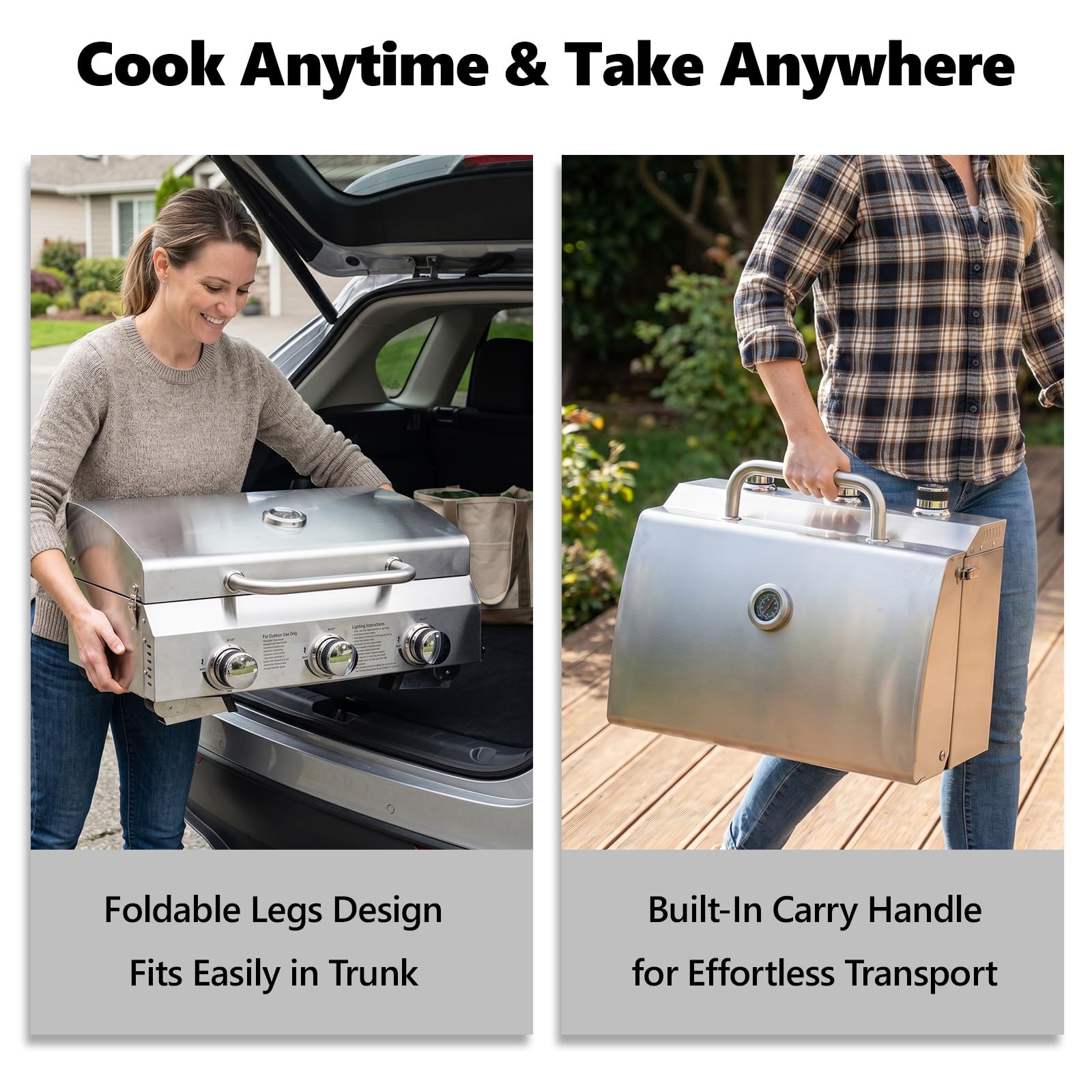 ROVSUN 3-Burner 30000 BTU Portable Propane Grill Tabletop with Igniter