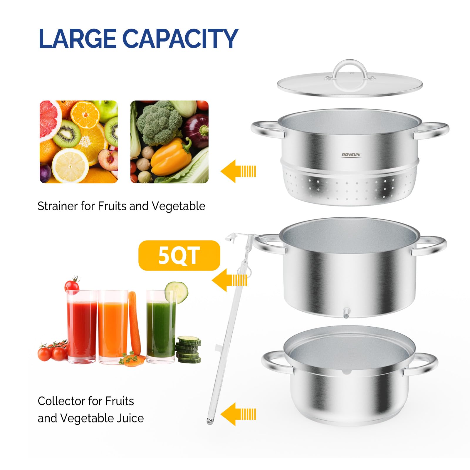 ROVSUN 5 QT Stainless Steel Juice Steamer Pot