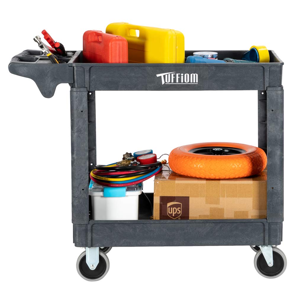 2-Tier 40" x 17" 550 lb. Capacity Plastic Utility Cart with Wheels Grey