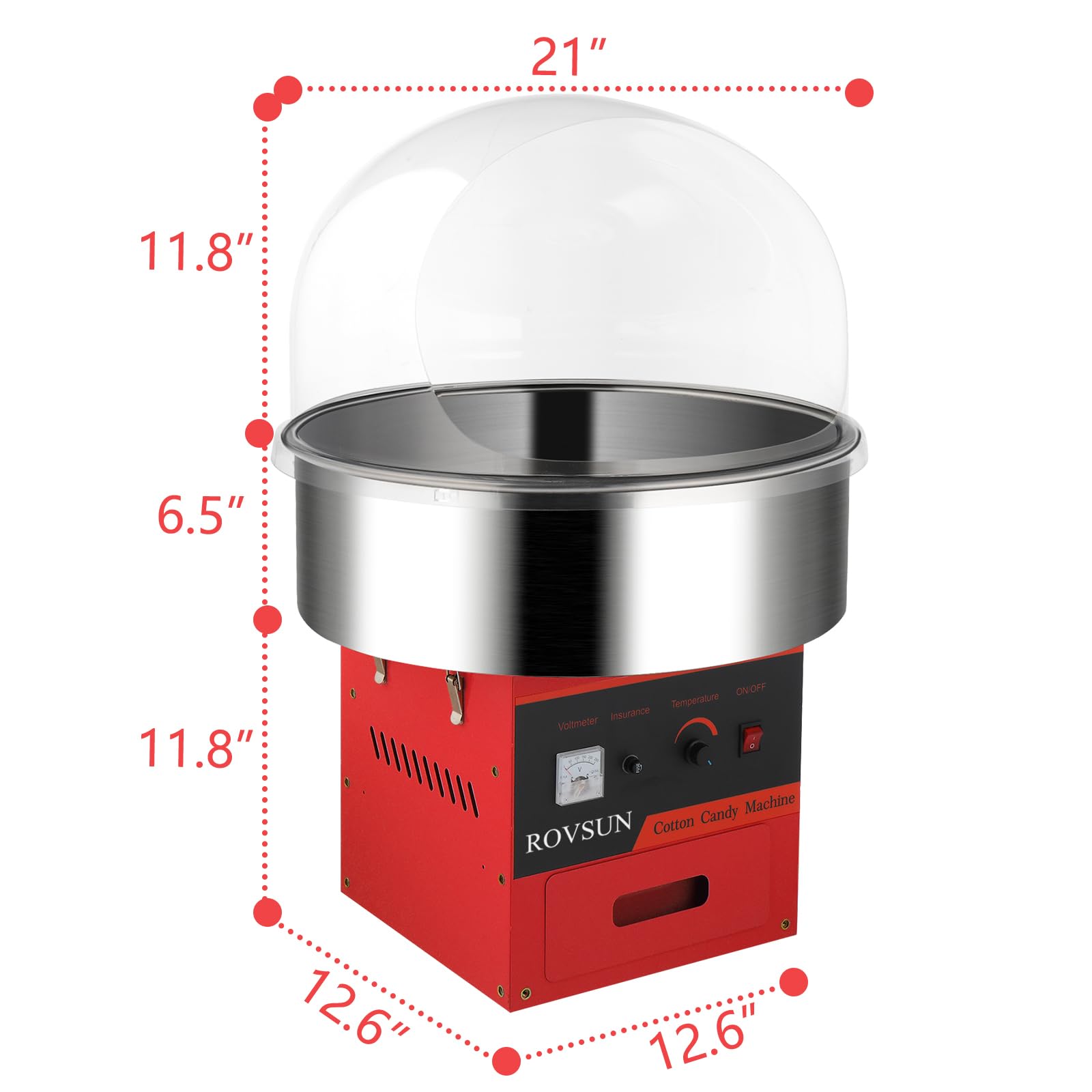 ROVSUN 21" 980W 110V Cotton Candy Machine with Bowl & Cover Red