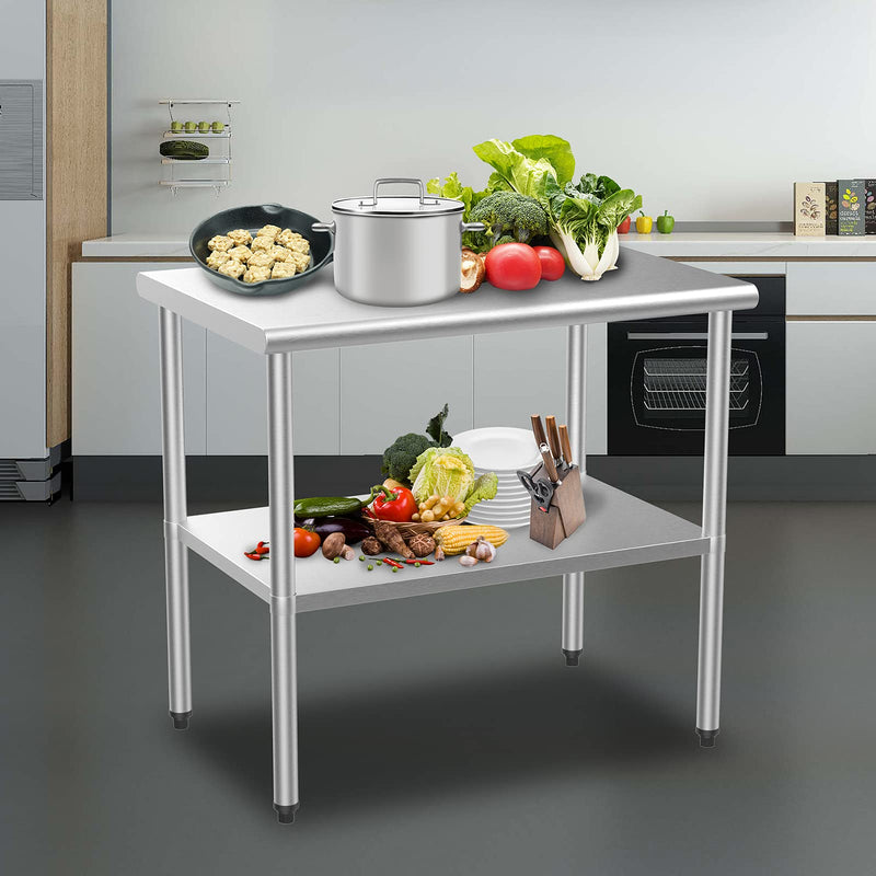 ROVSUN 36 x 24 Inches Kitchen Stainless Steel Table Heavy Duty Prep Work Metal Table with Adjustable Undershelf