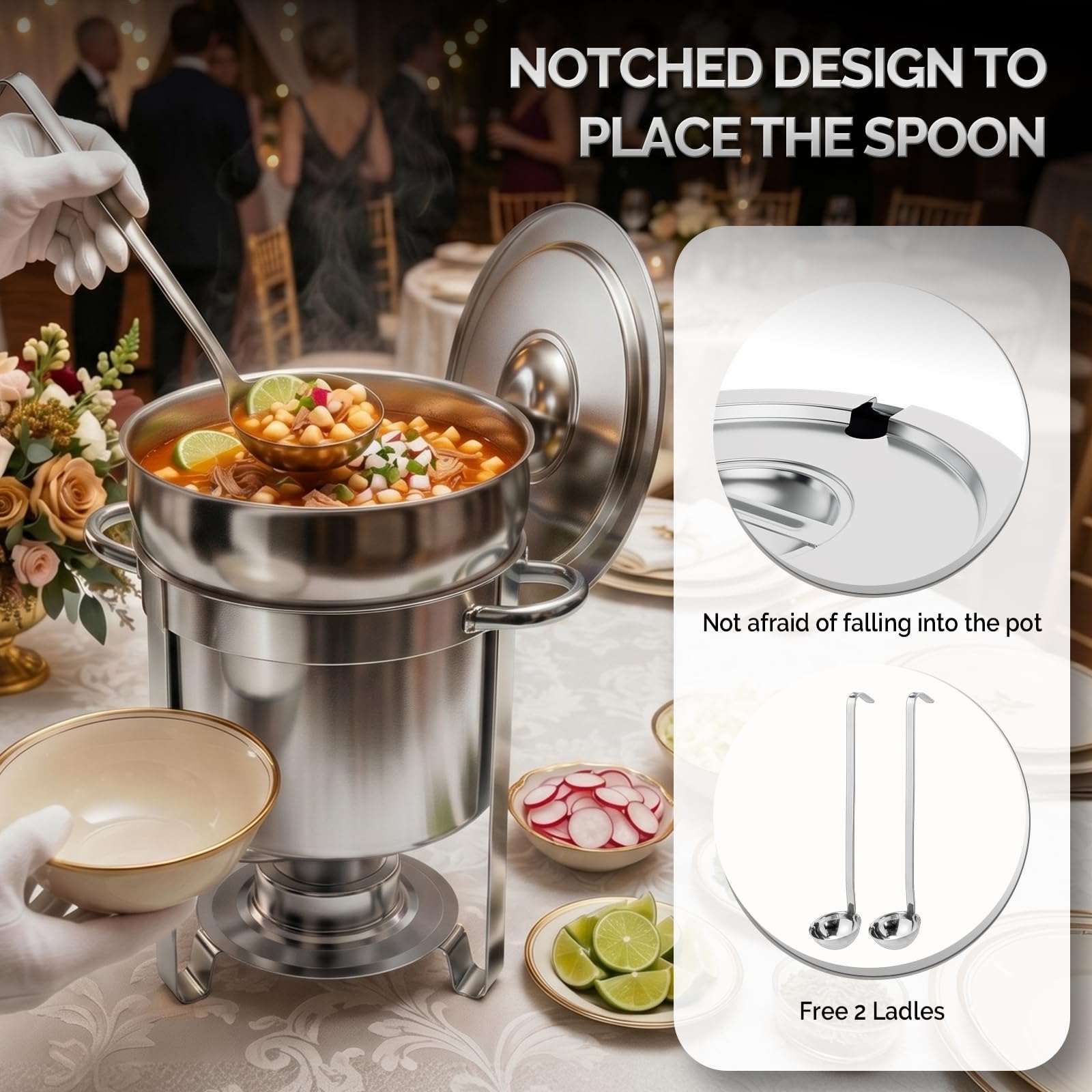 ROVSUN 7 QT Round Silver Buffet Soup Chafer with Lid Holder