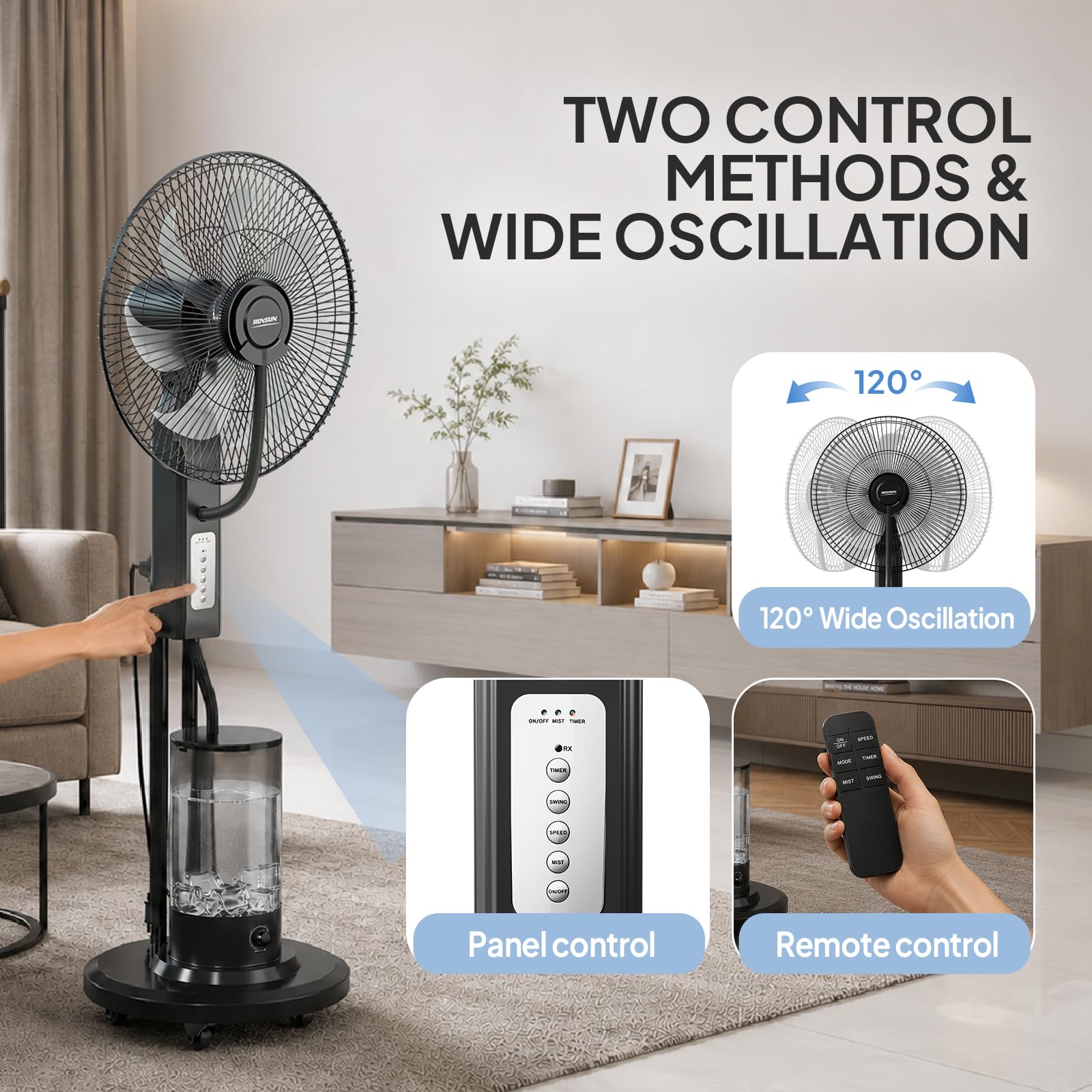 ROVSUN 18" 90W 110V Industrial Pedestal Misting Fan with Water Tank