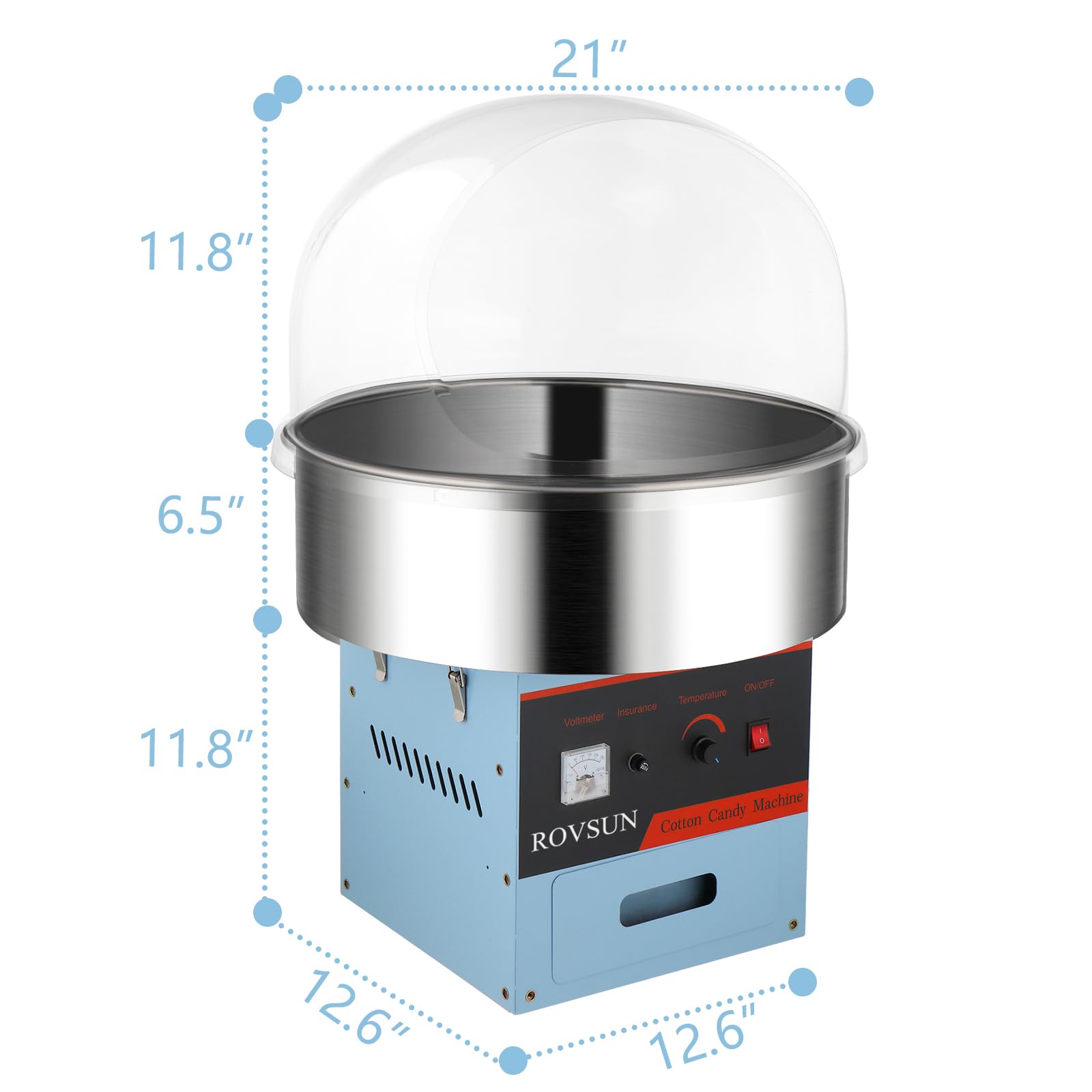 ROVSUN 21" 980W 110V Cotton Candy Machine with Bowl & Cover Blue