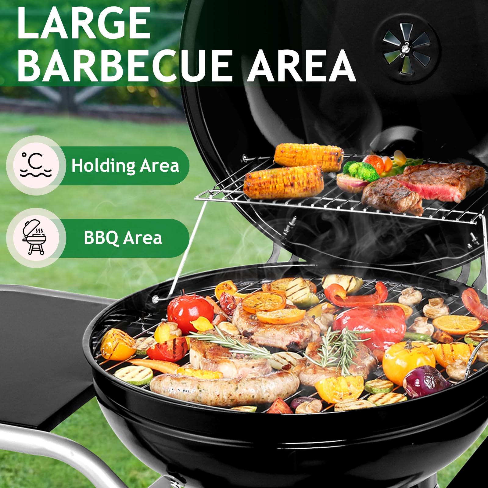 22.5" Kettle Charcoal Grill with Side Table & Ash Catcher