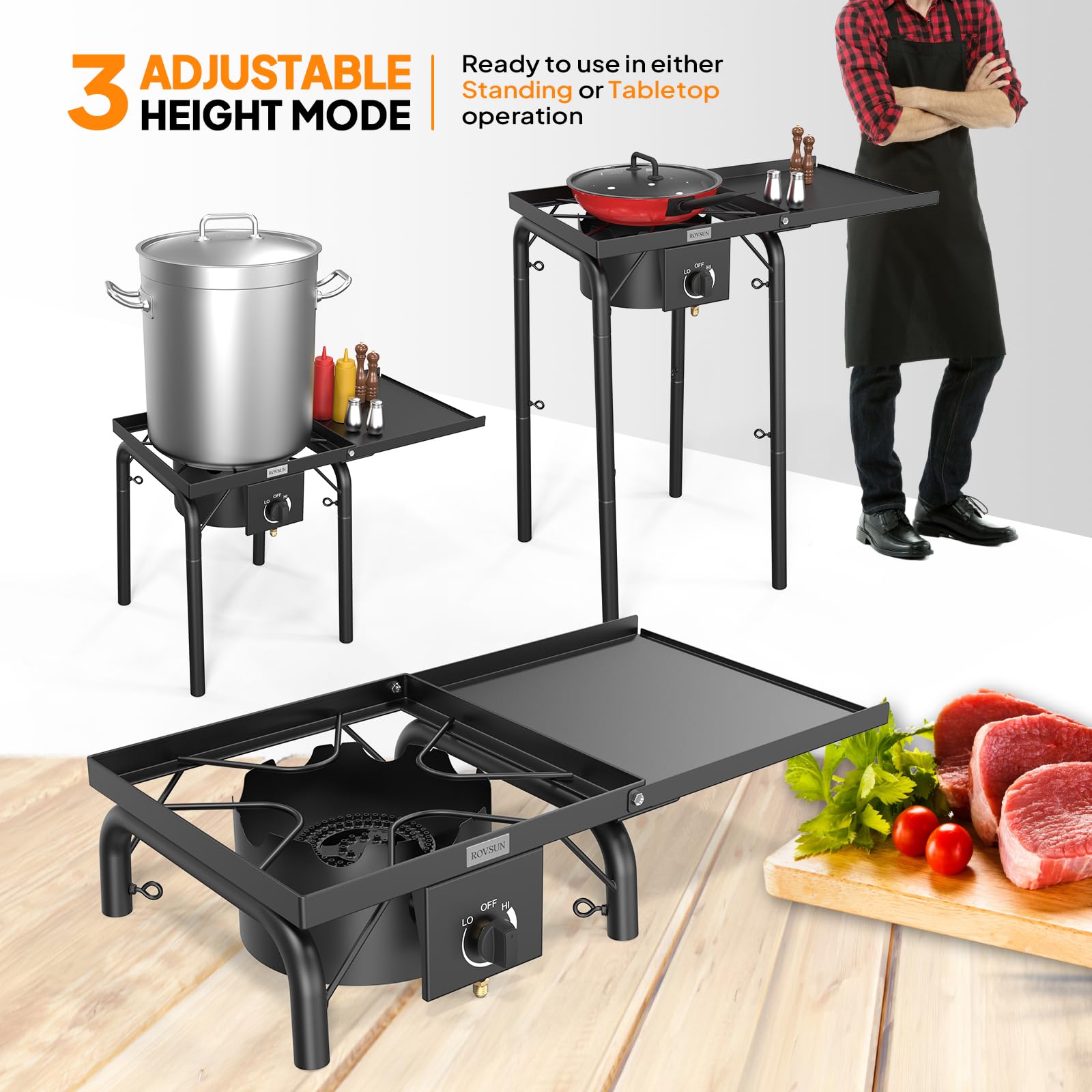 ROVSUN Single Burner 100,000 BTU Outdoor Gas Propane Stove with Side Shelves
