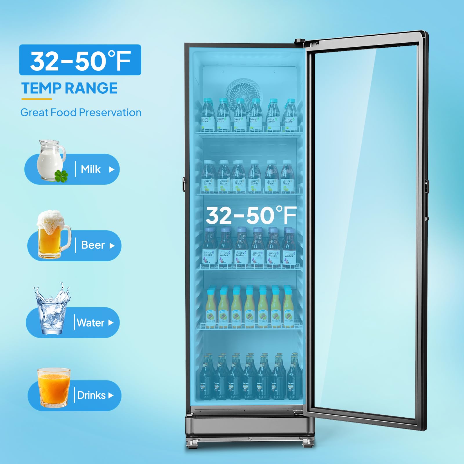 ROVSUN 23" 12 Cu.Ft. Black Glass Door Merchandising Refrigerator