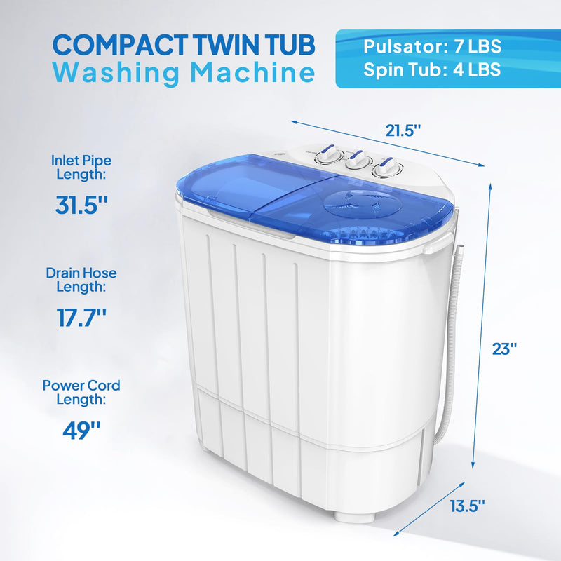 14.3lbs Portable Mini Washing Machine Twin Tub Compact Laundry Machine Dryer  W/Drain Pump 