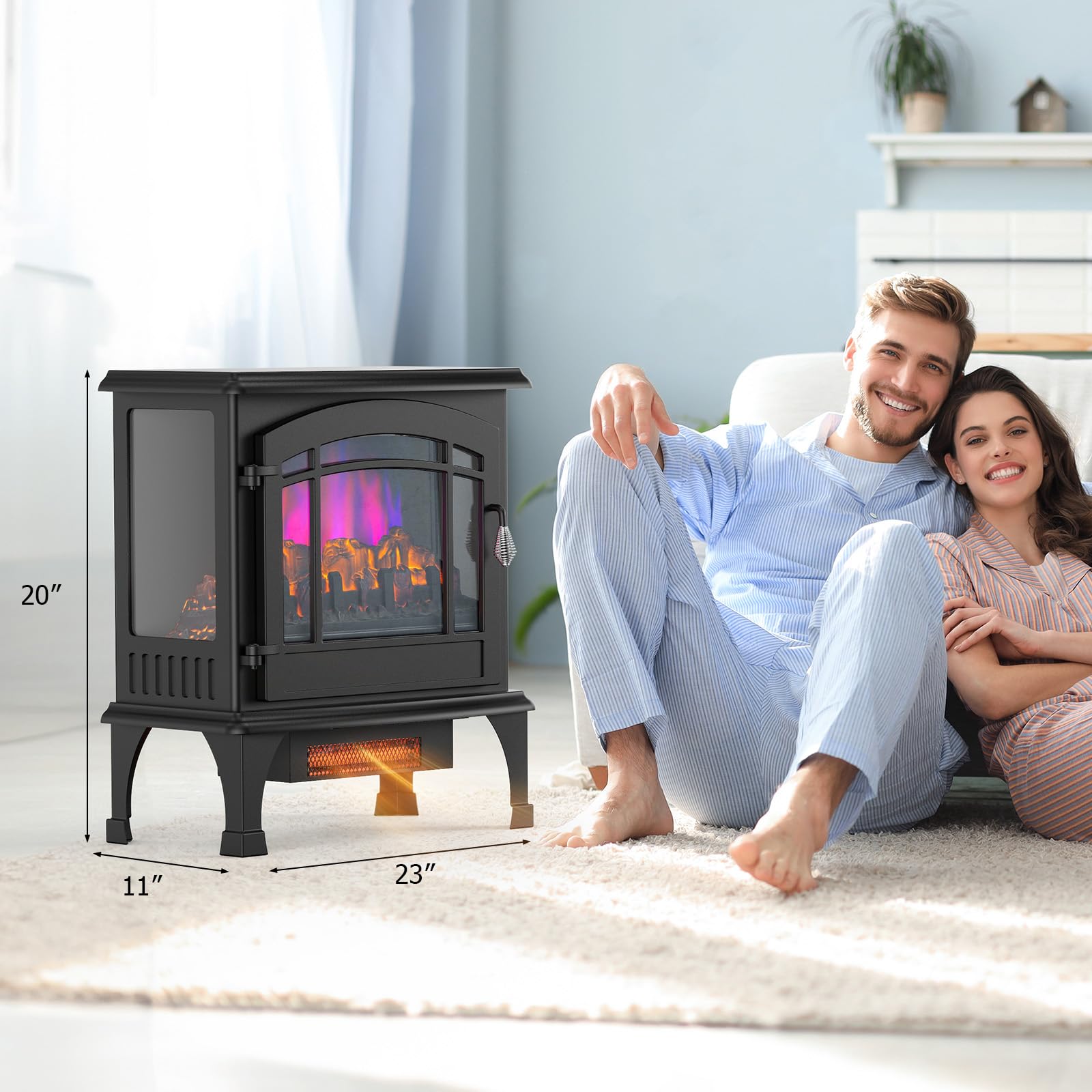 ROVSUN 23" x 20" 1400W 120V Electric Fireplace Stove with Remote