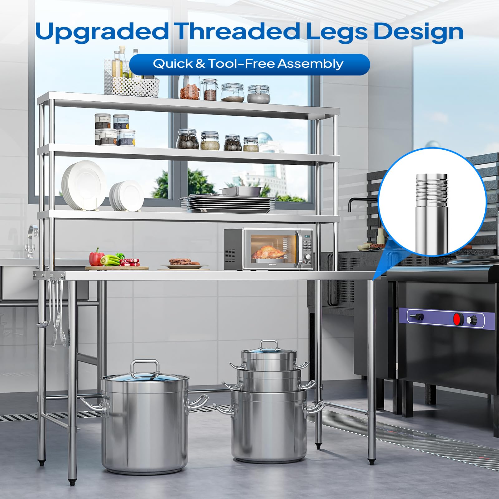 ROVSUN 48" X 24" Stainless Steel Table with Overshelves